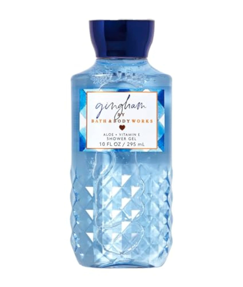 Bath & Body Works Gingham Shower Gel bottle with bright floral scent.