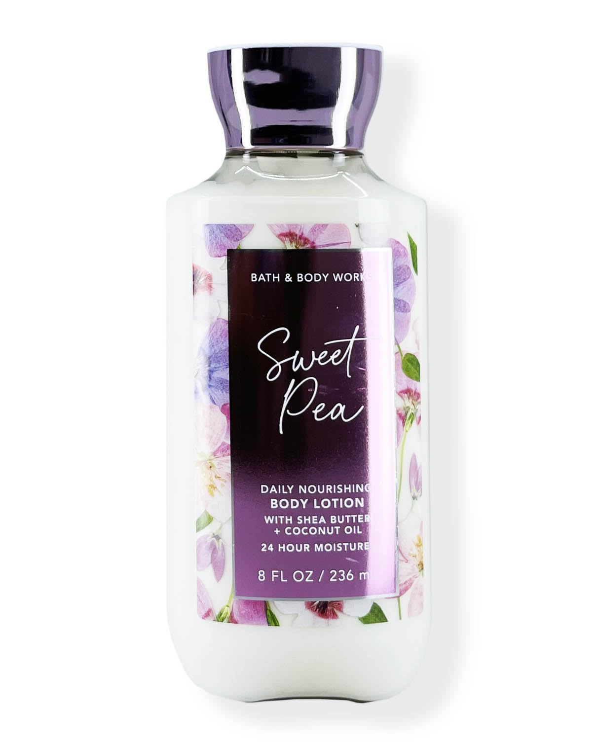 Bath & Body Works Sweet Pea lotion pour le corps, emballage compact et hydratation quotidienne.