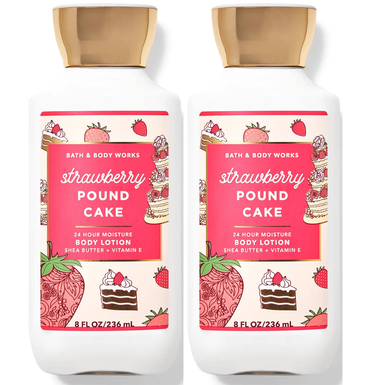 Bath & Body Works duo de lotions 8 oz Fraise Pound Cake, hydratation nourrissante pour la peau