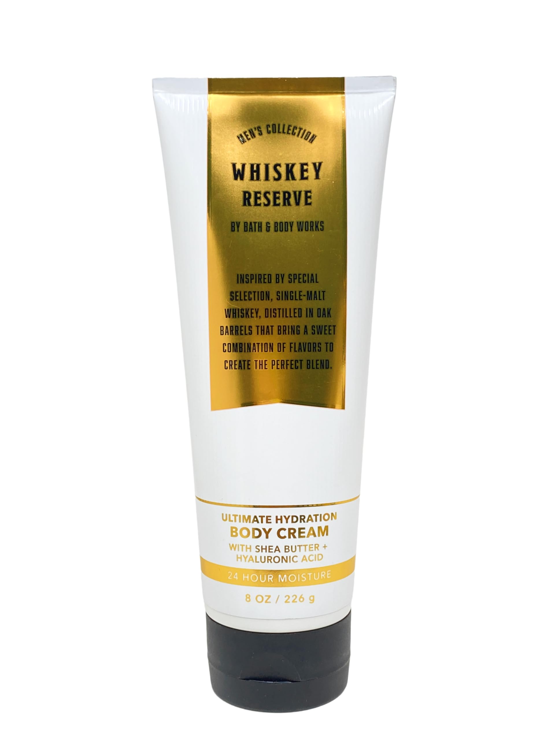 Bath & Body Works Whiskey Reserve cream back label 2-pack shows fragrance and moisture details.