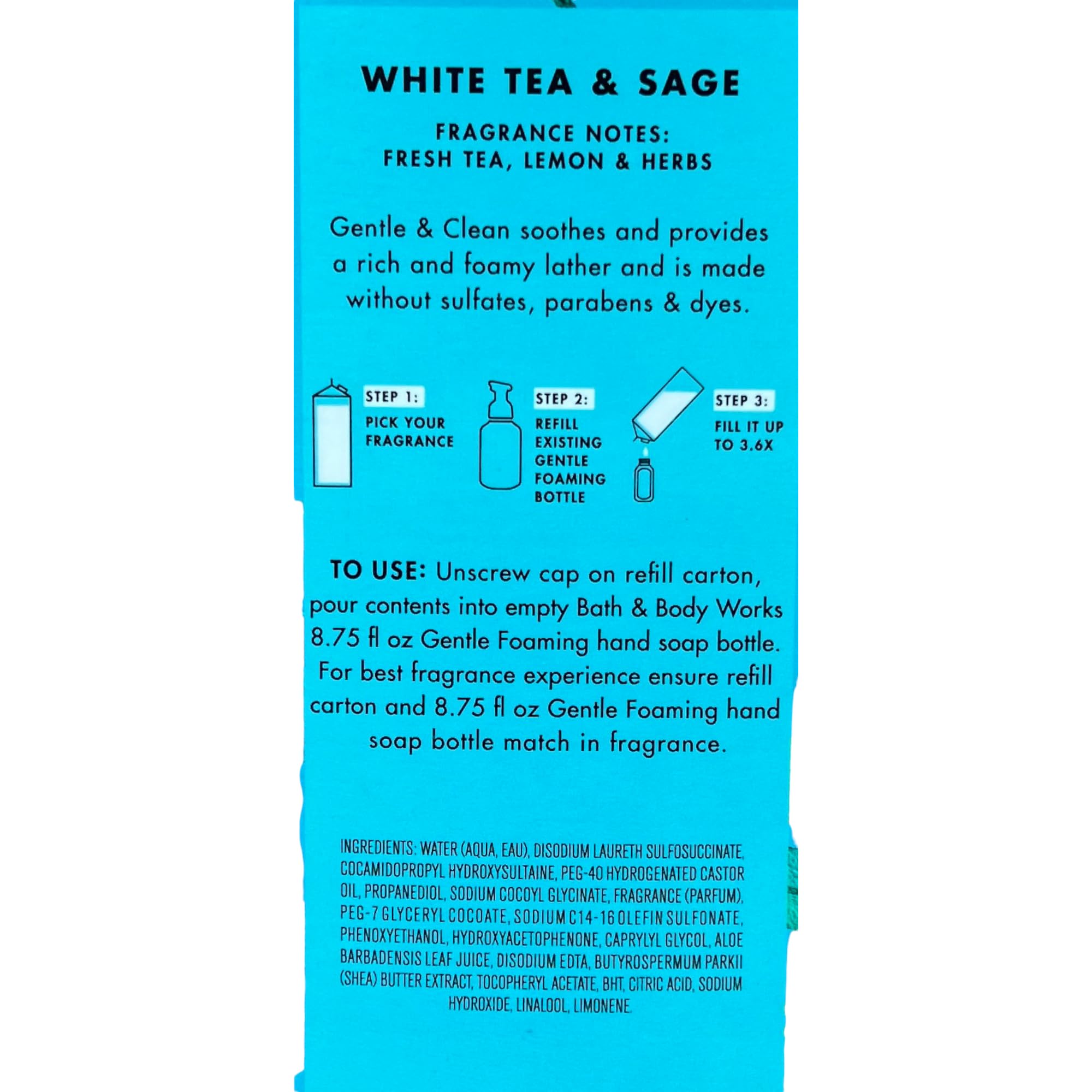 Bath & Body Works Bouteille Thé Blanc Sauge – présentation nette et expérience sensorielle durable.