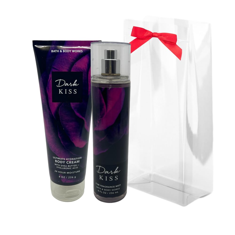 Coffret Bath & Body Works Dark Kiss avec noeud rouge, cadeau élégant.