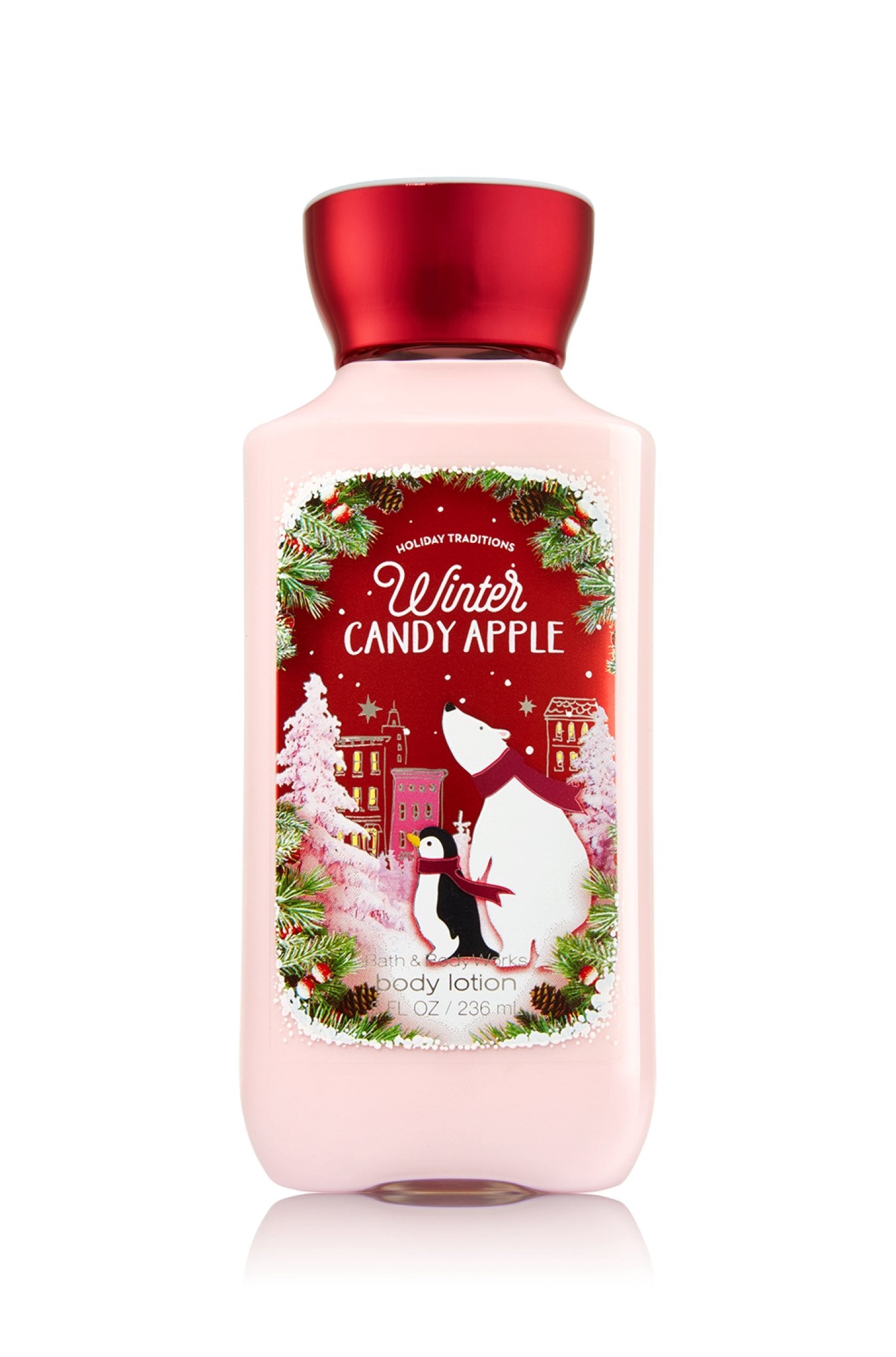 Bath & Body Works Winter Candy Apple loción corporal, textura ligera para uso diario.