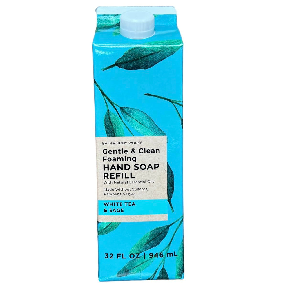 Bath & Body Works Refill Mousse Douce Thé Blanc Sauge pour un lavage minutieux et parfum frais.