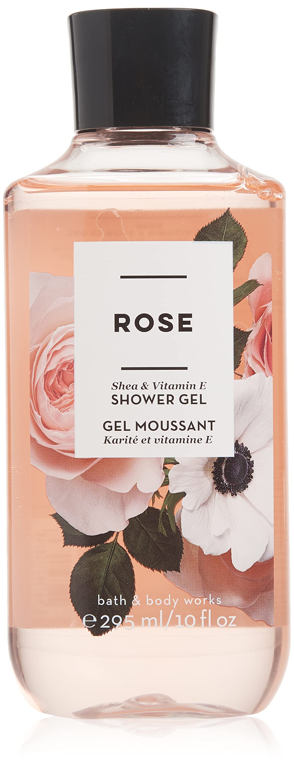 Bath & Body Works Rose Shea & Vitamin E Shower Gel bottle with rose-scented lather for daily cleansing.