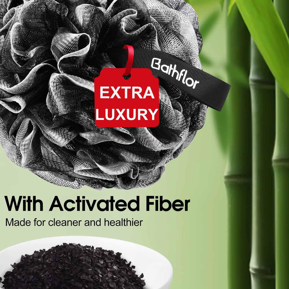 Bathflor éponge luffa à poignée longue pour atteindre le dos facilement.