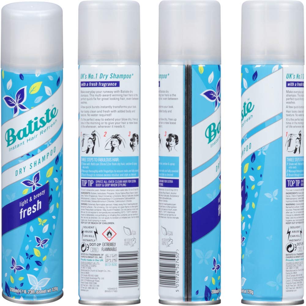 Batiste Dry Fresh spray on roots delivering instant uplift and volume.