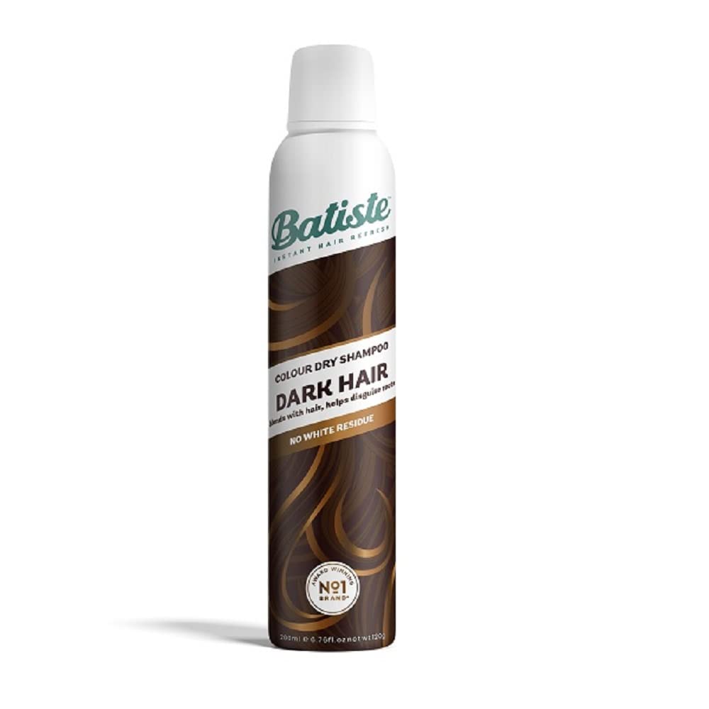 Batiste Dry Shampoo Plus, bouteille noir brun foncé, rafraîchit rapidement les racines.