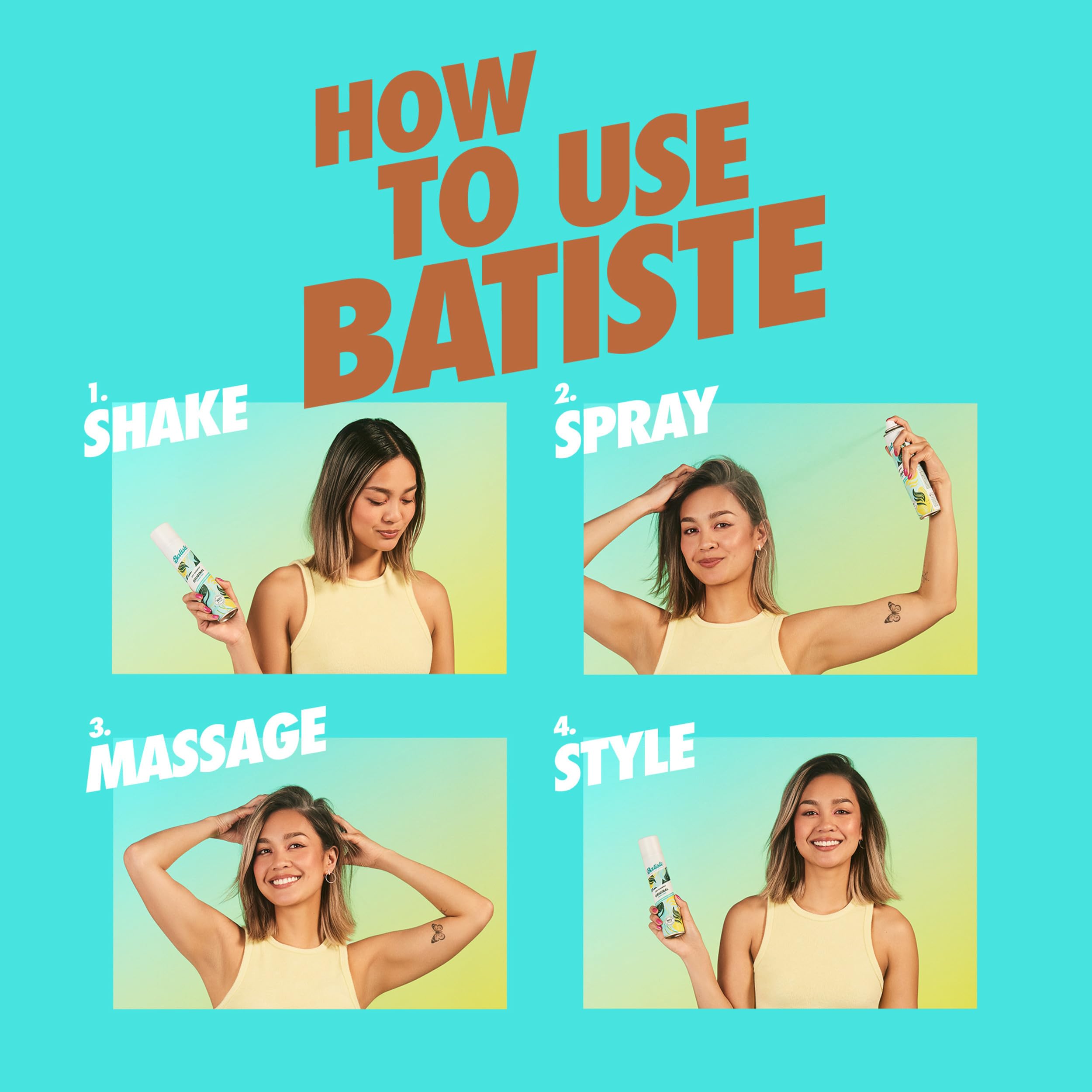 Batiste Shampoing Sec Noir – absorption d’huile à la racine pour un look frais.