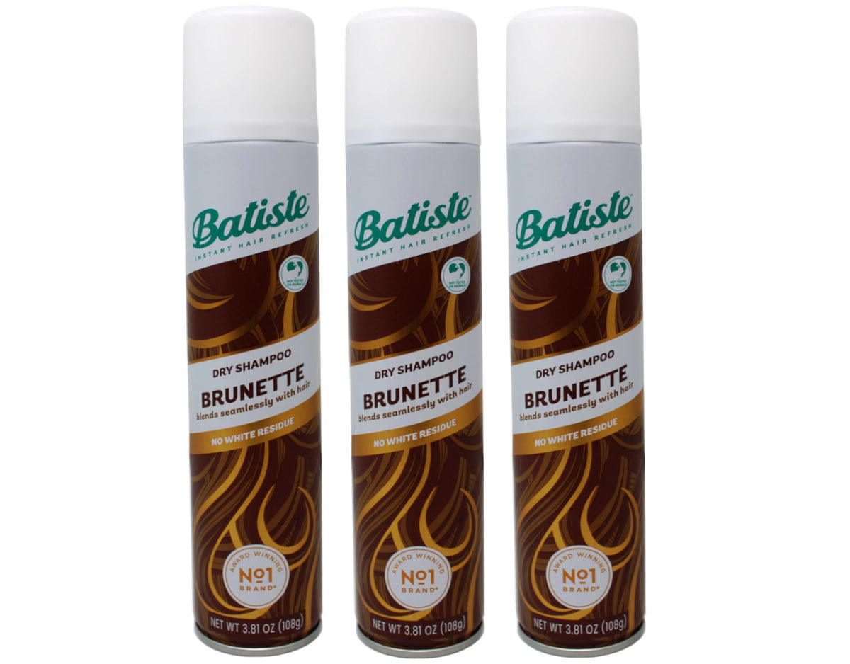 Batiste Shampoing Sec pour cheveux bruns, pack de 3, format pratique.
