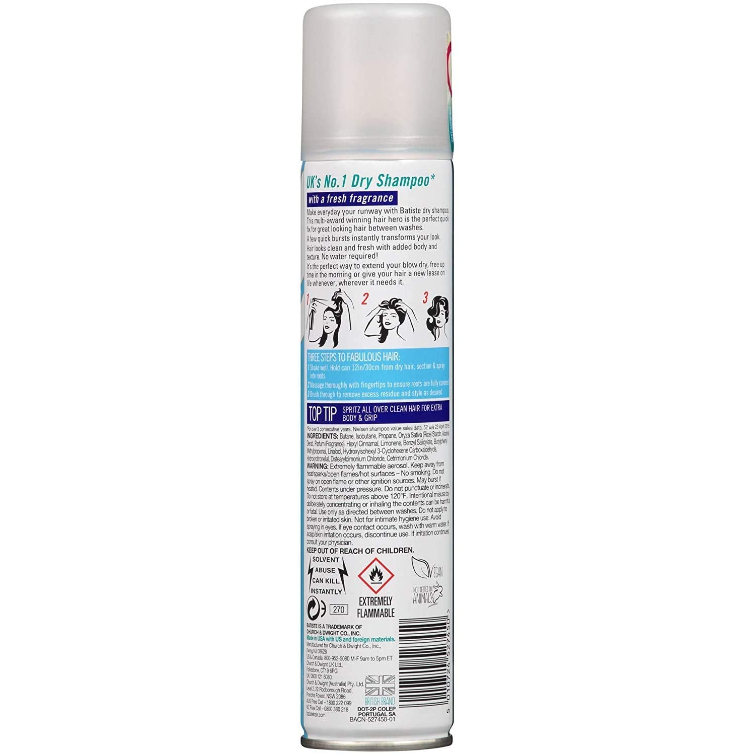Batiste Shampoing Sec Frais – pulvérisateur en action délivrant une brume légère
