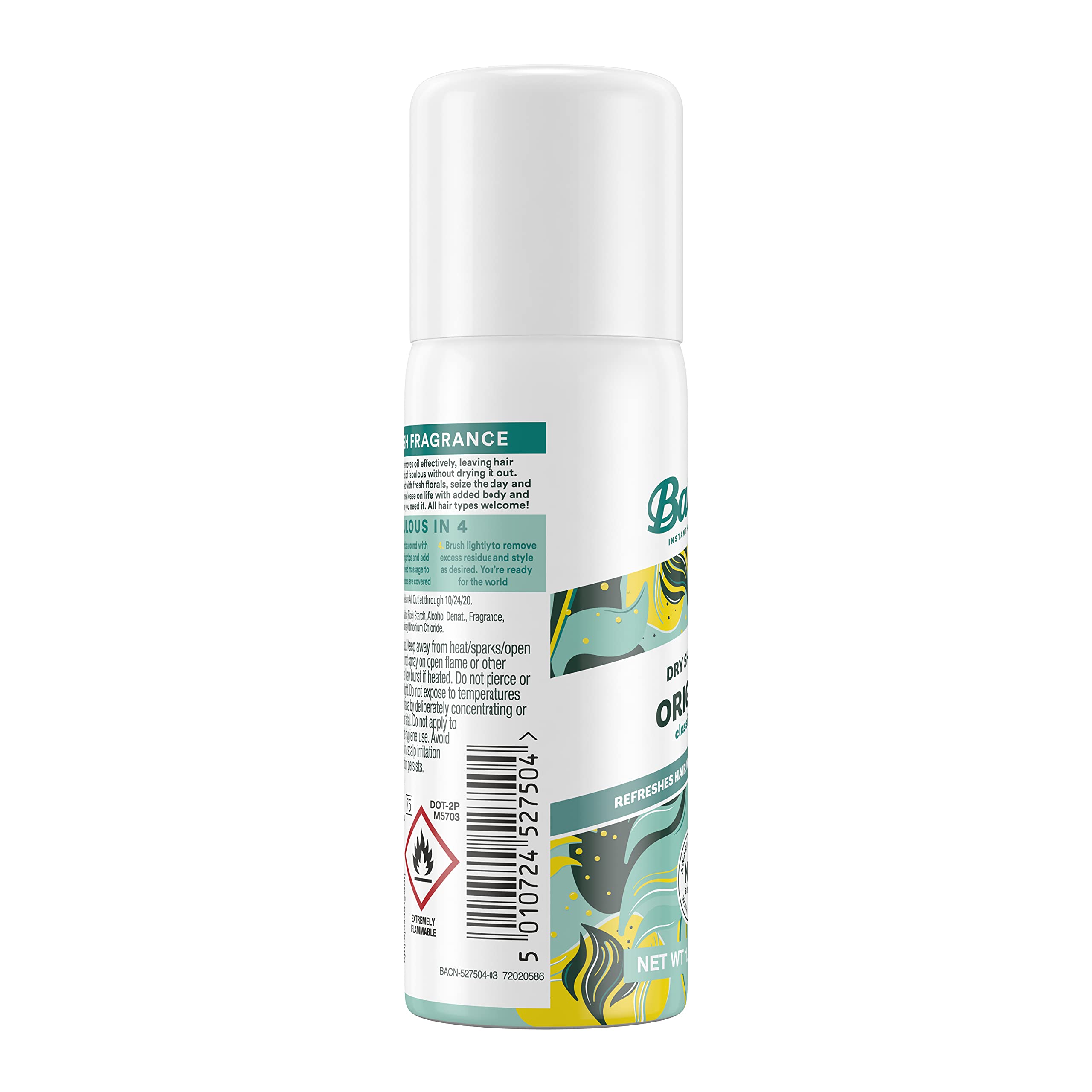 Batiste Shampoing Sec Original, pulvérisation rapide pour rafraîchir les racines