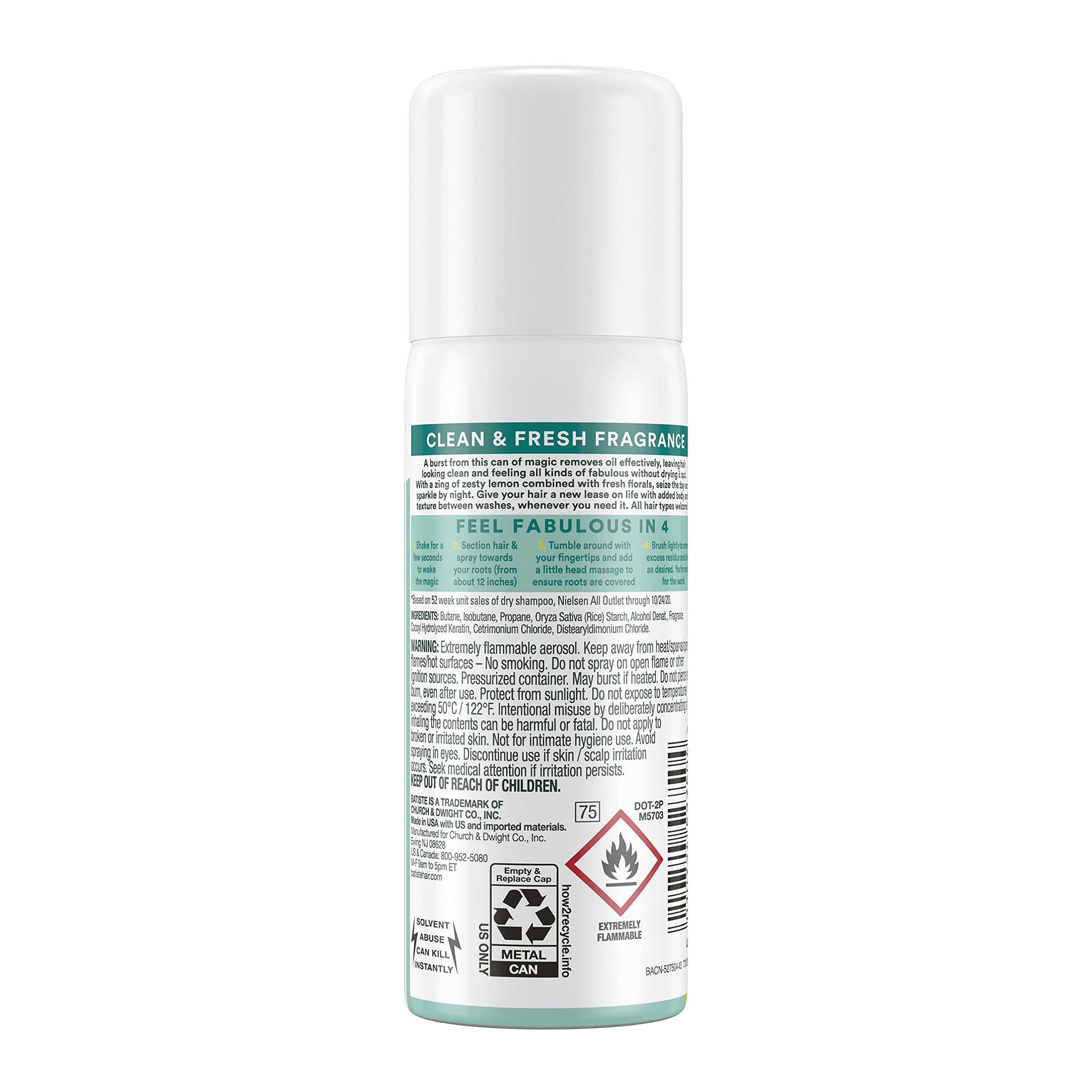 Batiste Shampoing Sec Original, emballage pratique pour sac et voyage