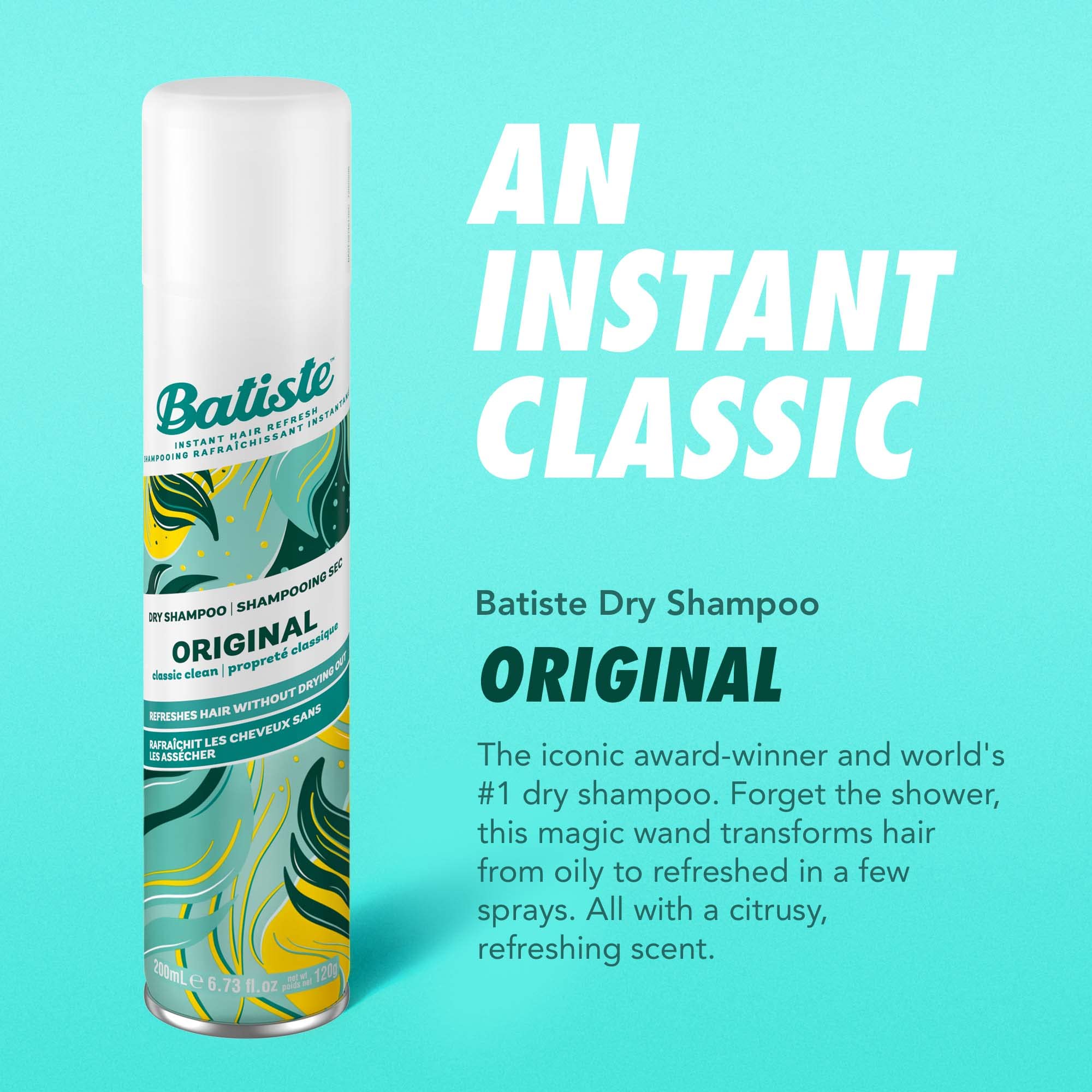 Batiste Shampoing Sec Original — application sur cheveux pour regagner fraîcheur et volume.