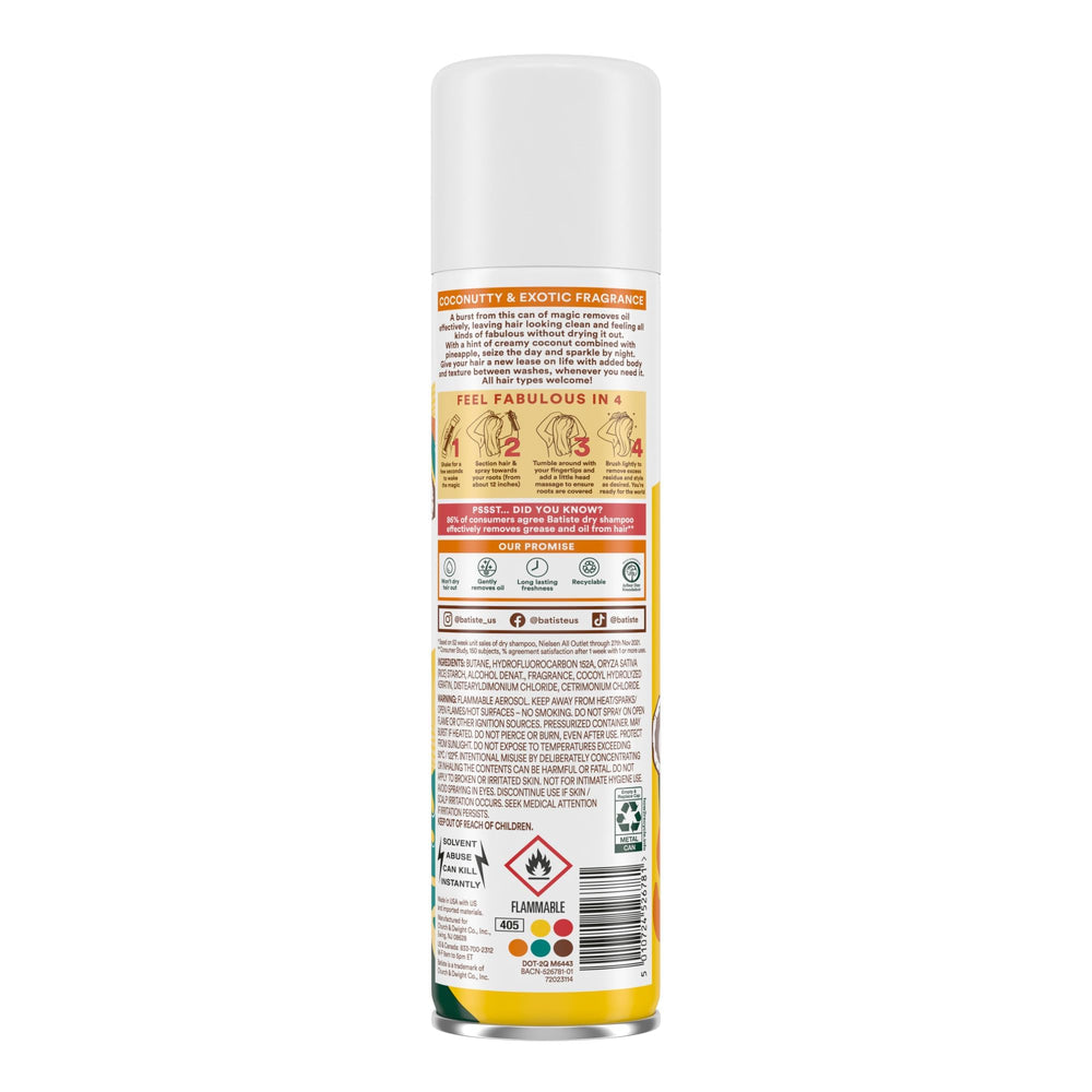 Batiste Shampoing-sec Tropical — absorption ciblée des huiles à la racine.