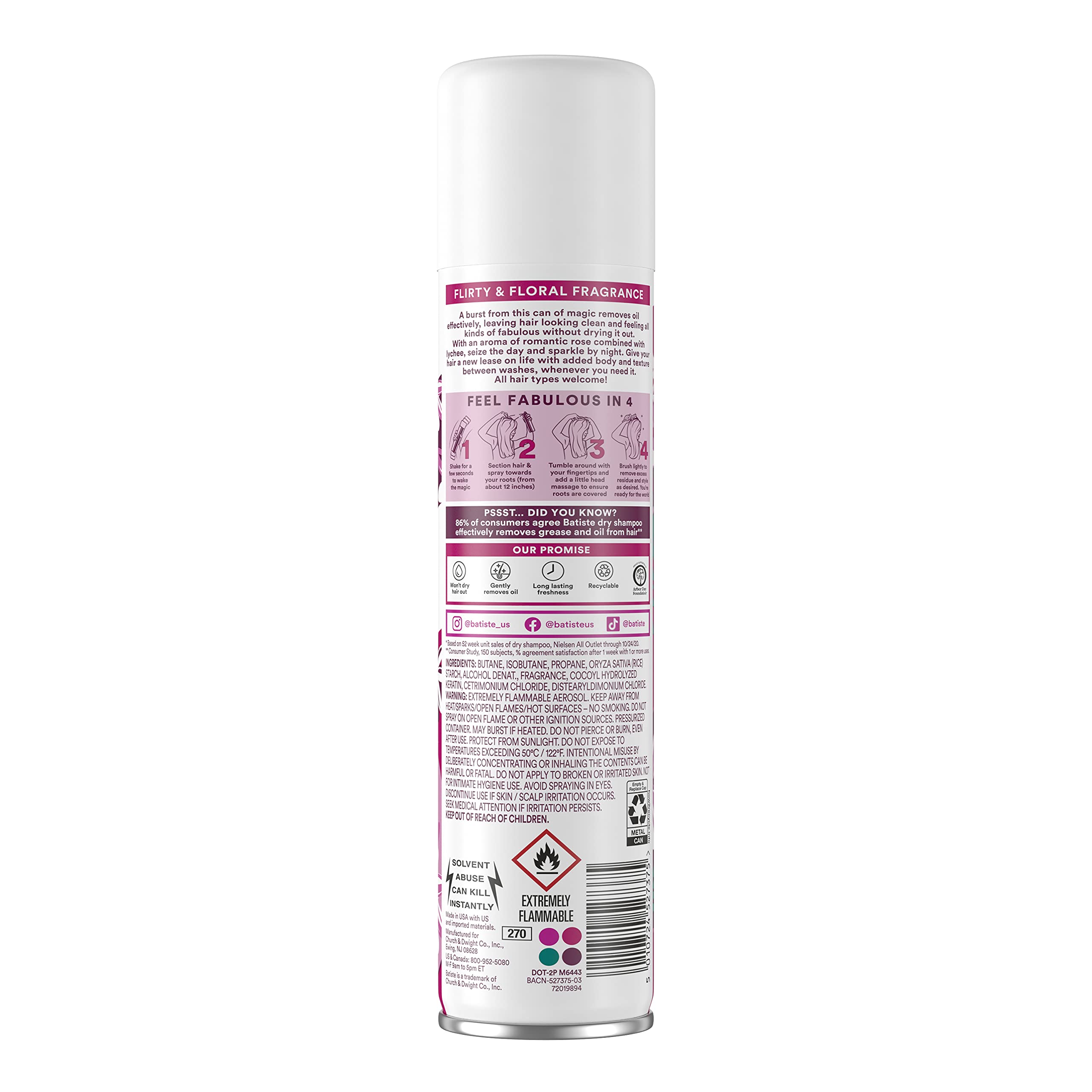 Batiste Shampooing Sec Blush, apporte texture et volume à la coiffure