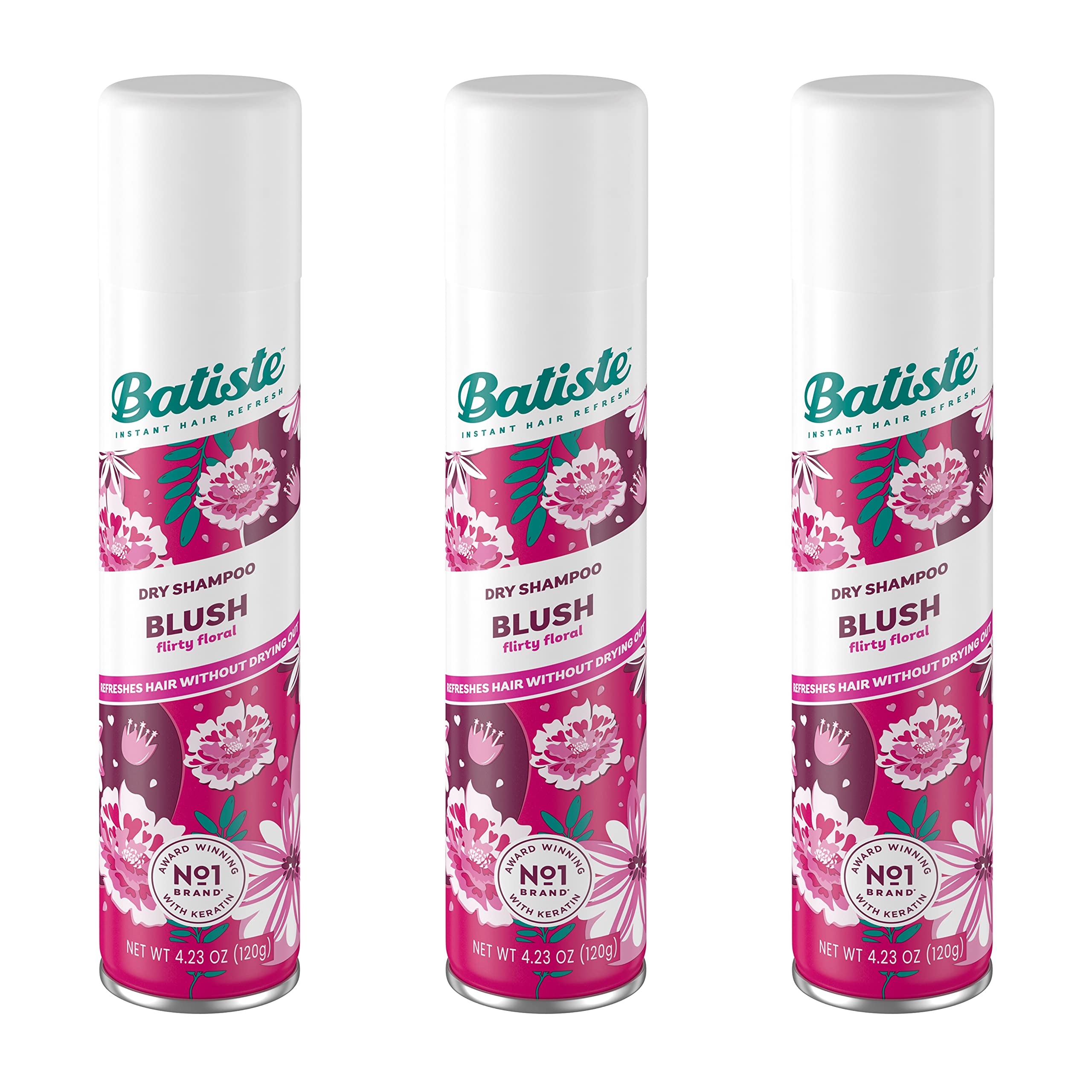 Batiste Shampooing Sec Blush flacon, parfum floral léger pour réactiver les cheveux