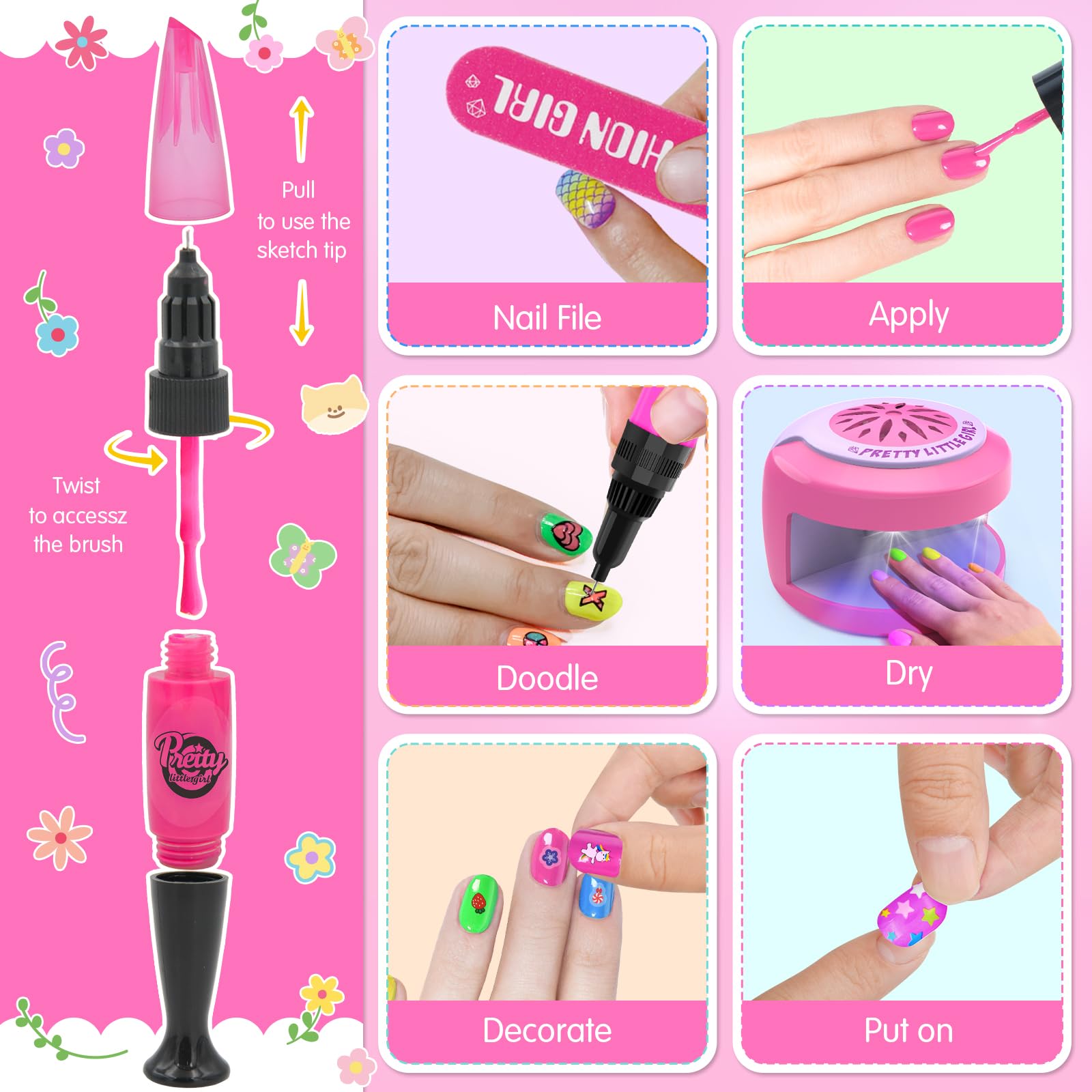 BATTOP nail-art-pen lets kids draw cute patterns in multiple colors for creative designs.