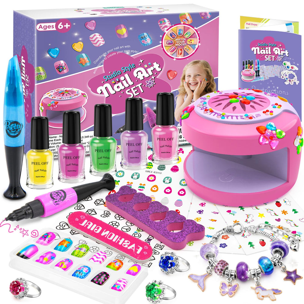 BATTOP Kids Nail Polish Set with Dryer dries nails in 15 seconds for quick playtime polish.
