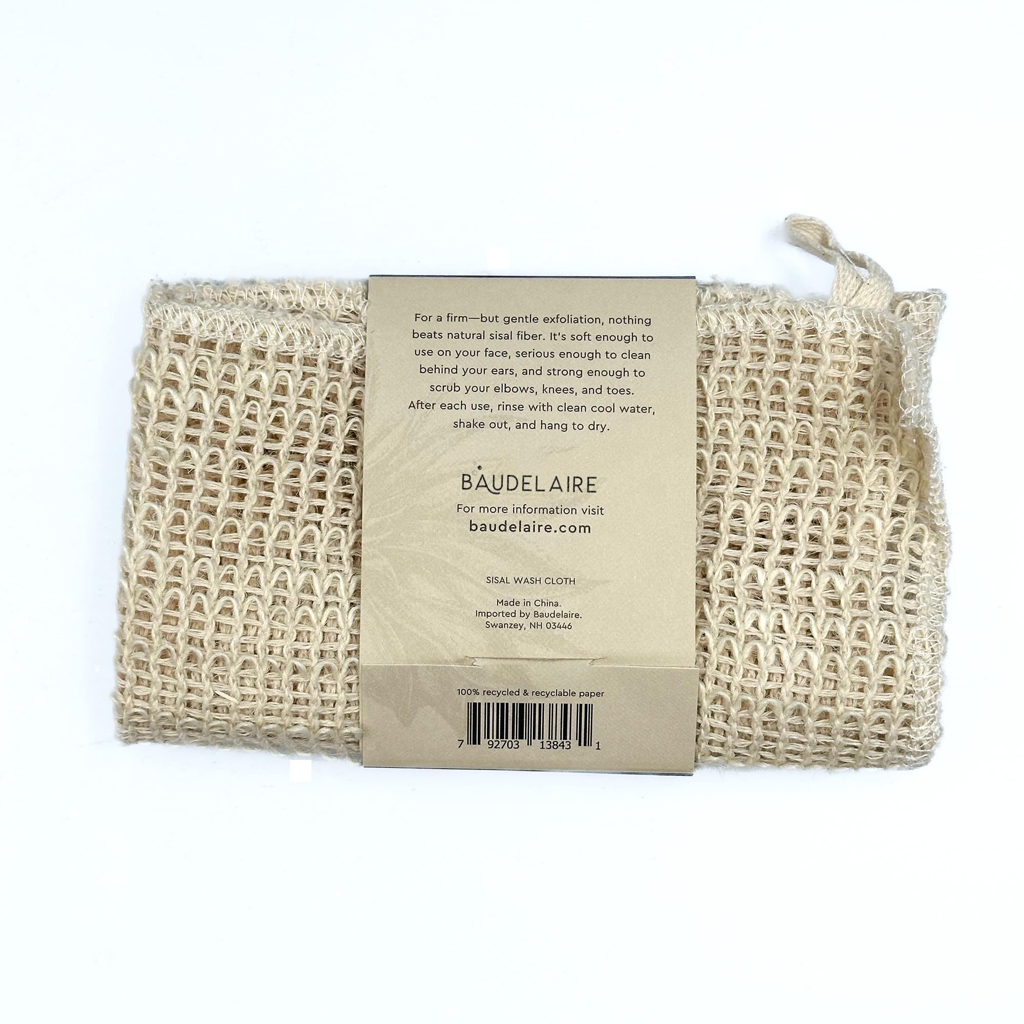 Baudelaire lingette sisal durable, lavable, idéale réutilisable pour la douche.
