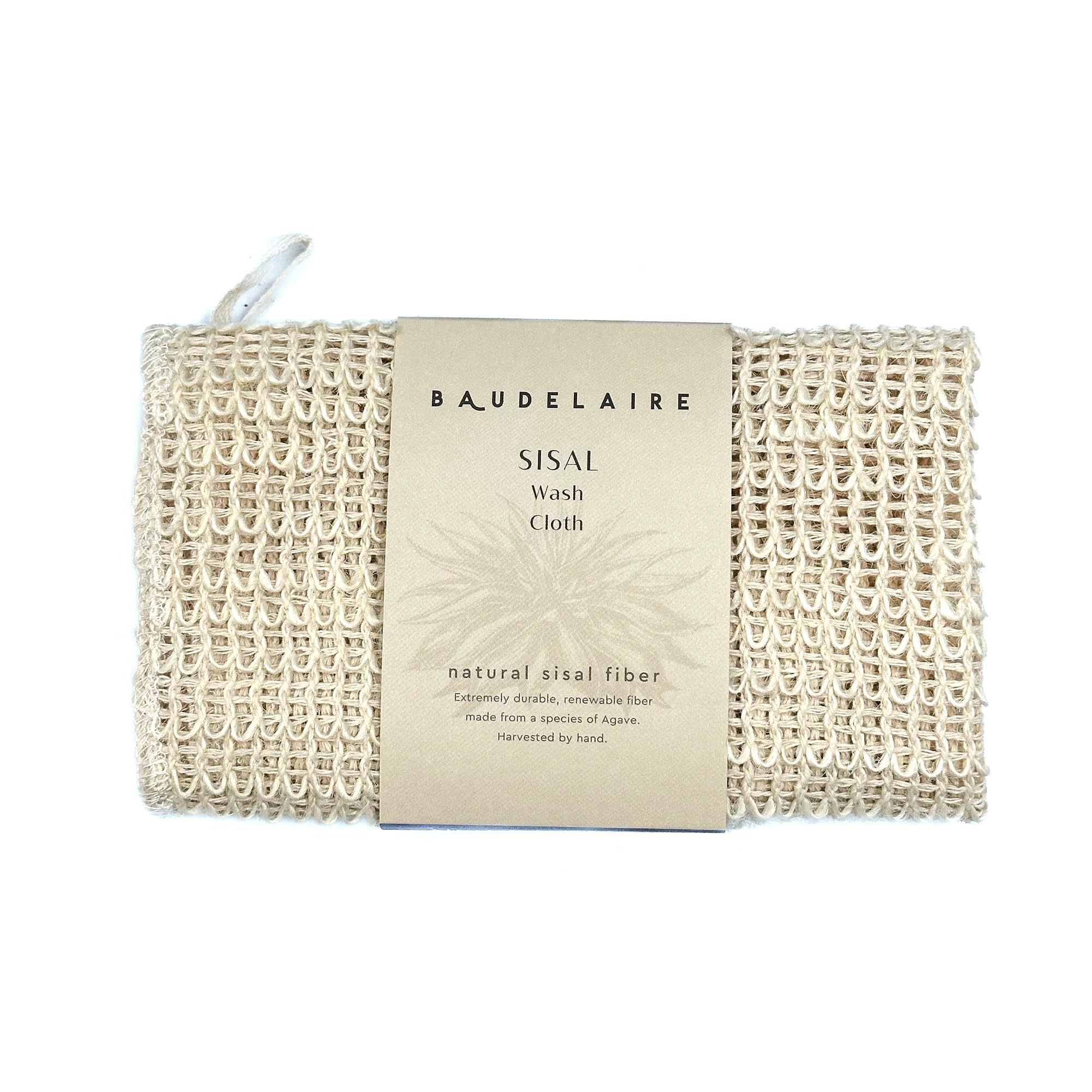 Baudelaire lingette sisal exfoliante, vue frontale, exfolie en douceur pour peau sensible.