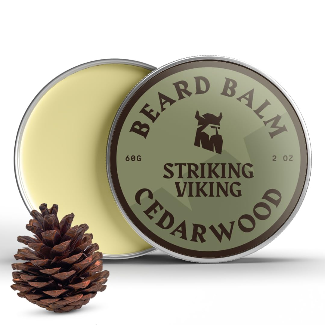 Baume barbe Striking Viking au cèdre avec bouteille — hydratation efficace au quotidien.