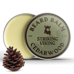 Baume barbe Striking Viking au cèdre avec bouteille — hydratation efficace au quotidien.
