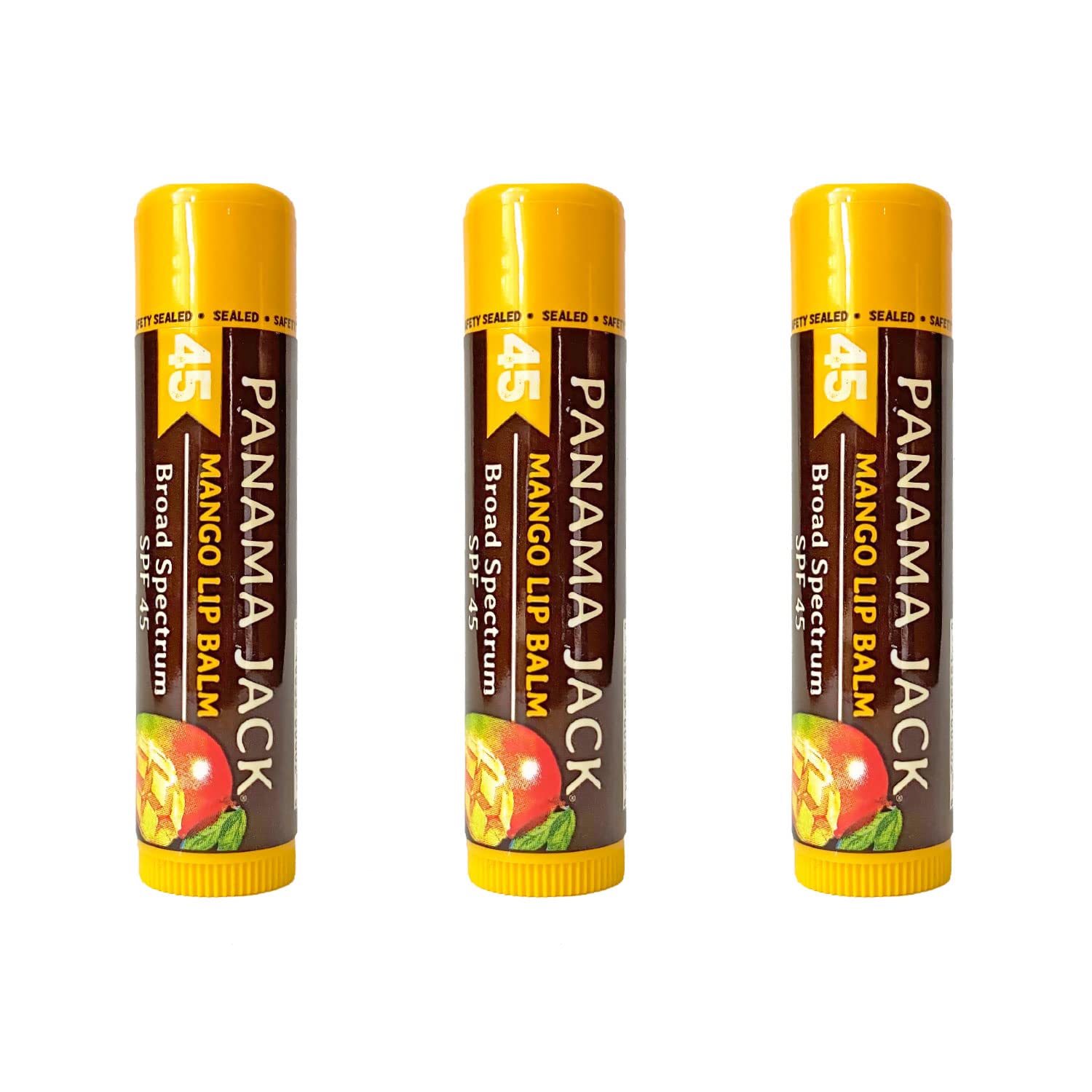 Baume lèvres Panama Jack SPF45 mangue, pack 3, hydratation et protection solaire.