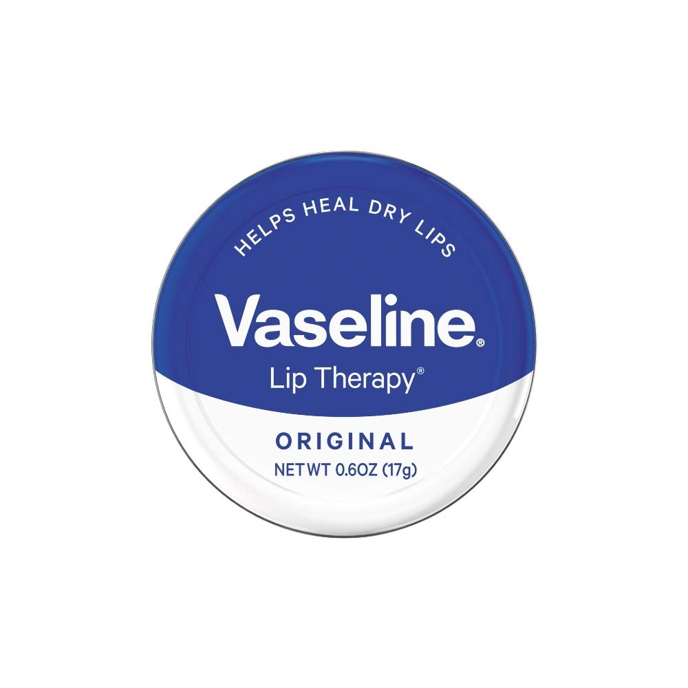 Baume Vaseline pour lèvres dans boîte métallique, hydratation durable.