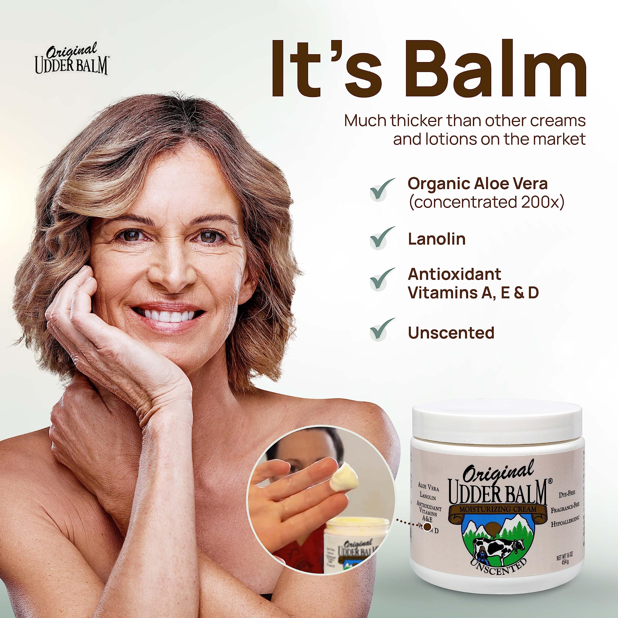 Original Udder Balm usage quotidien, soin polyvalent pour mains, pieds et visage.