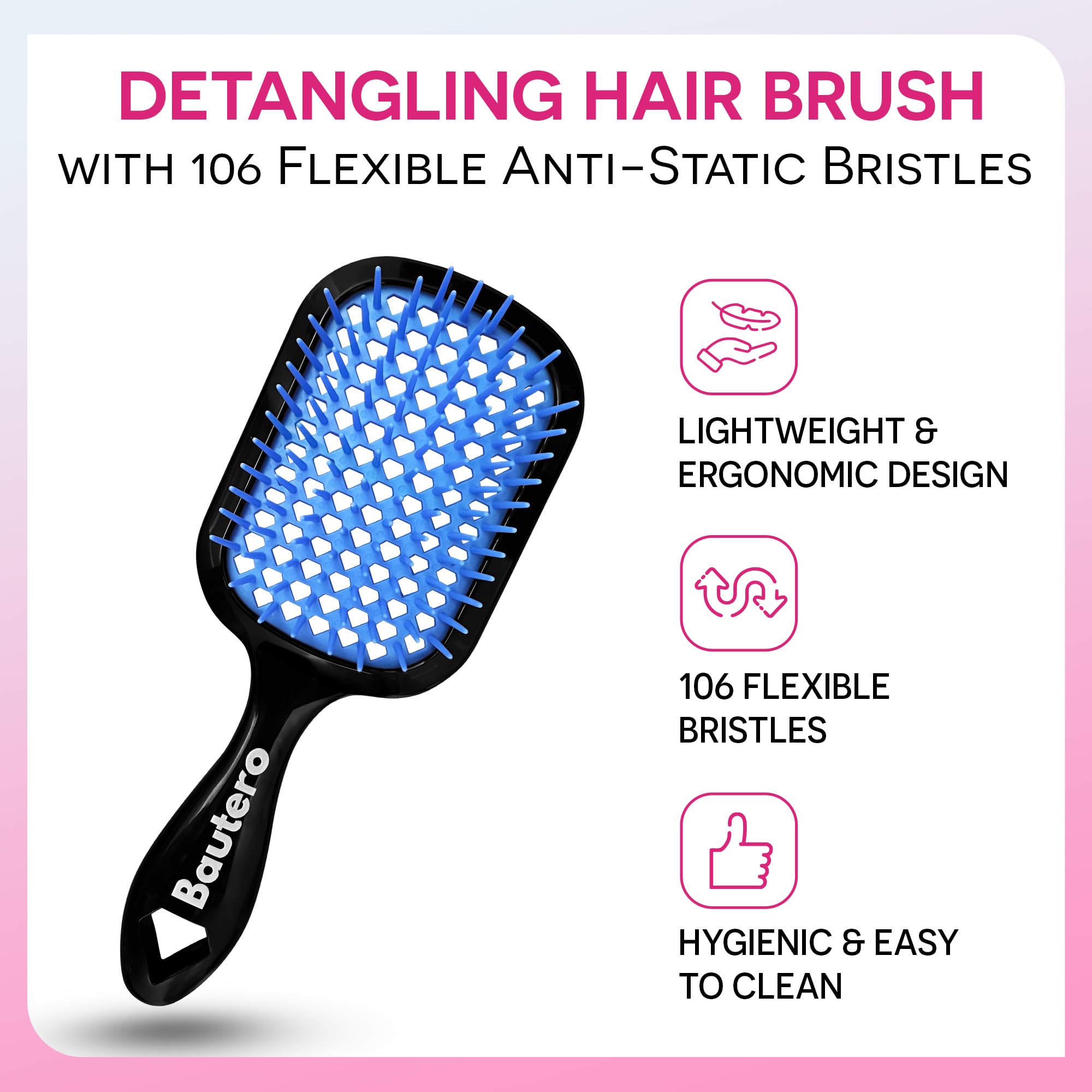 Bautero brosse cheveux mouillés et secs: démêlage efficace sur textures variées.