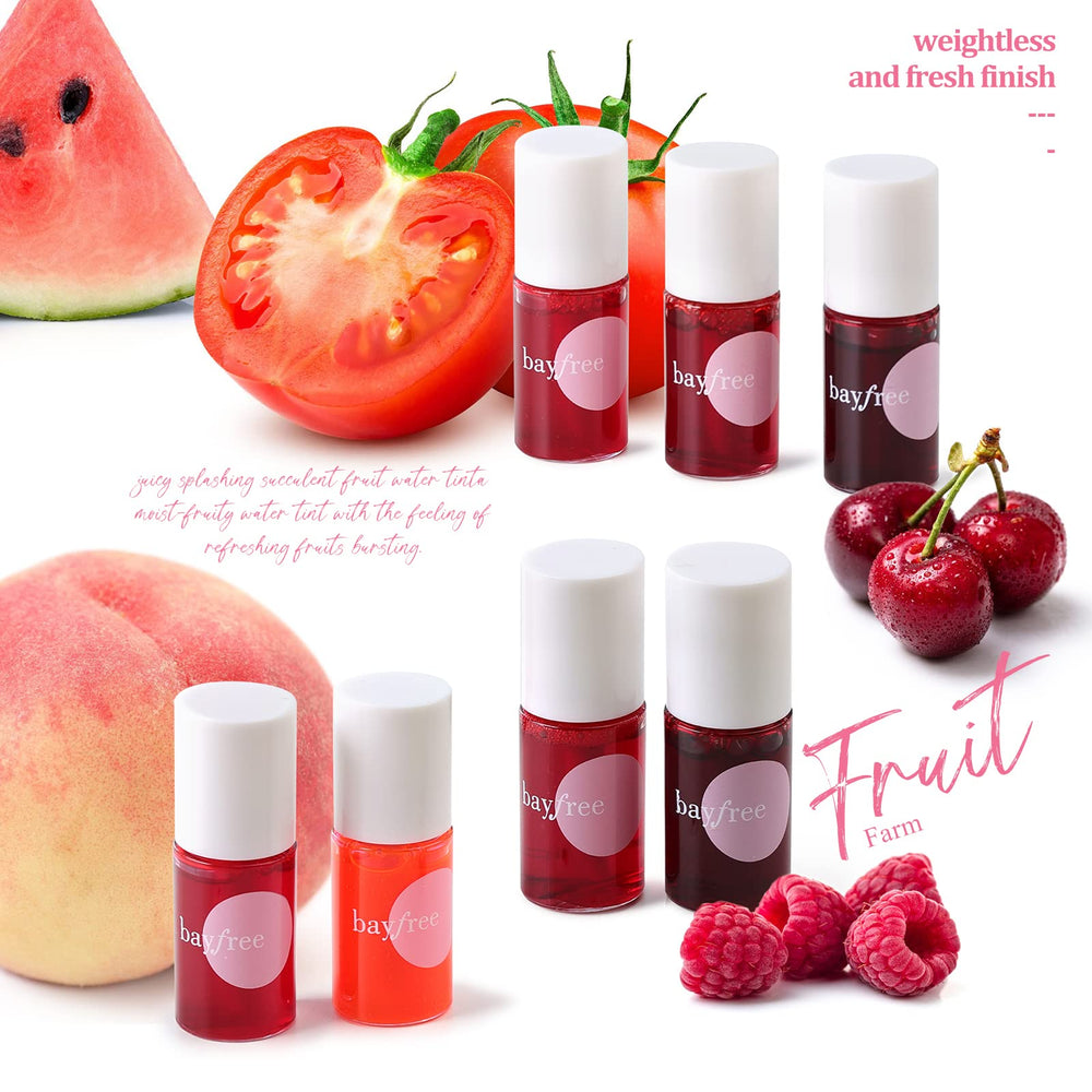 bayfree Stain Lèvres Fruit Farm – utilisable comme blush liquide pour un éclat naturel.