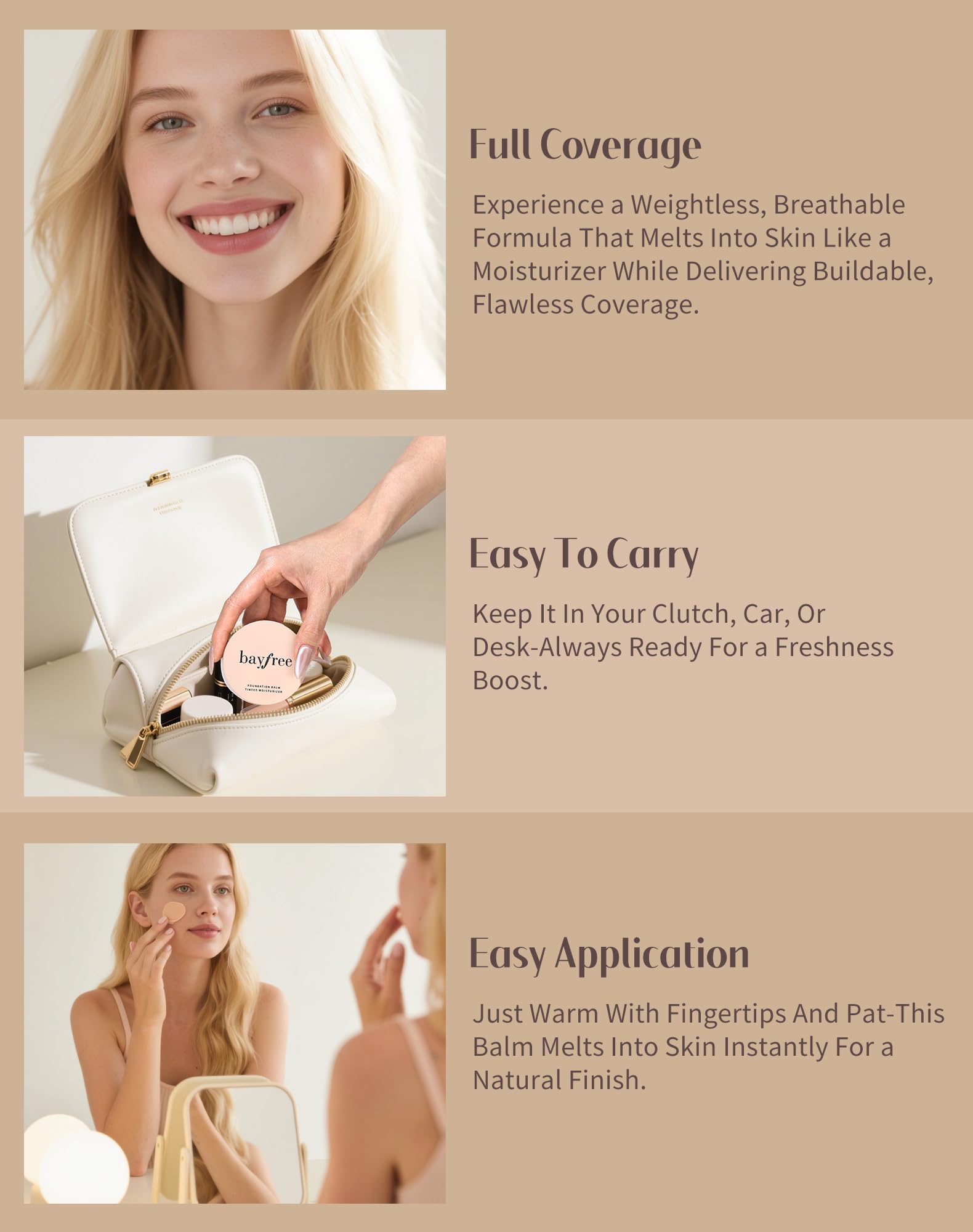 Tenue longue et résistance à l’humidité avec Bayfree fond de teint balm.