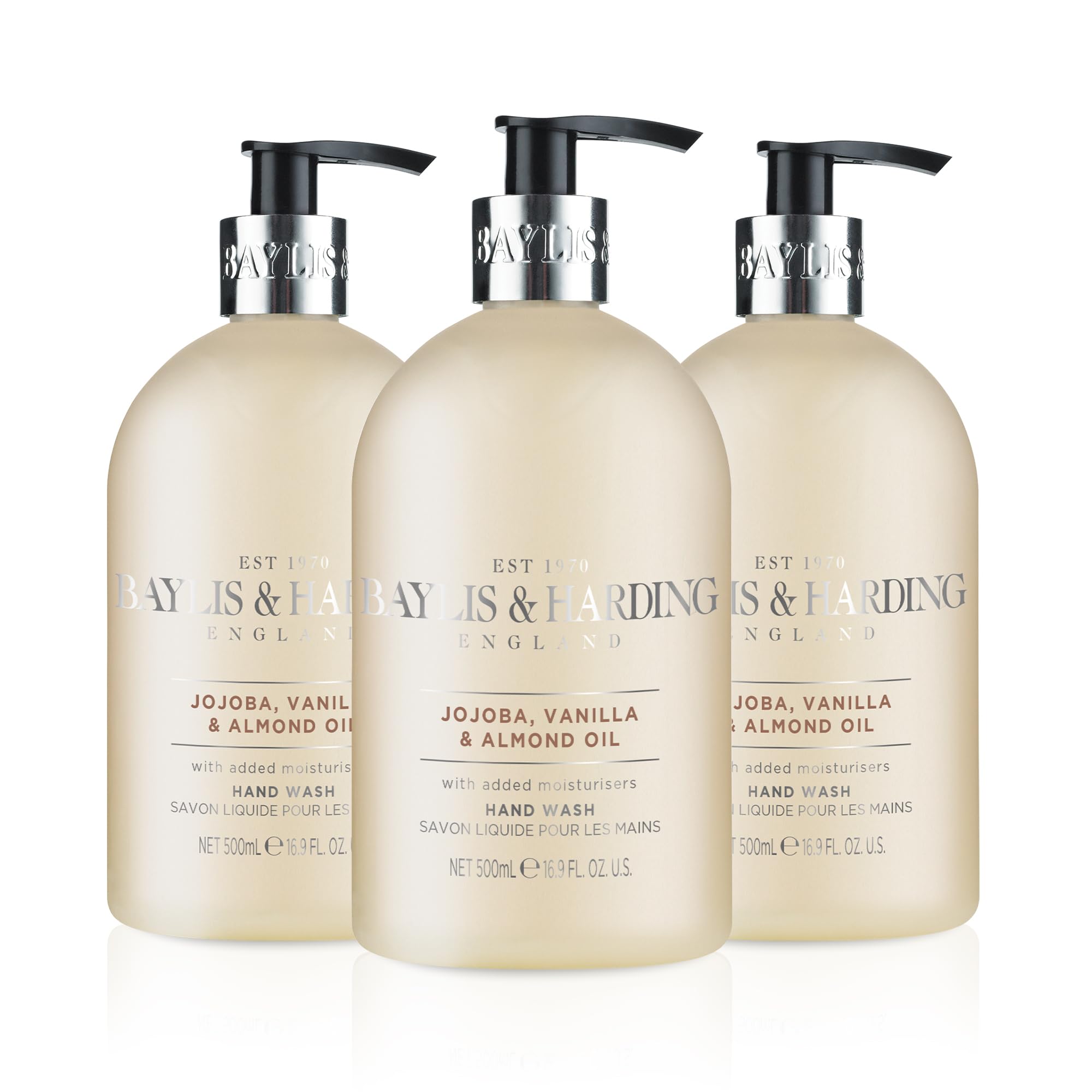 Savon pour les mains Baylis & Harding au jojoba vanille et amande, distributeur pratique.