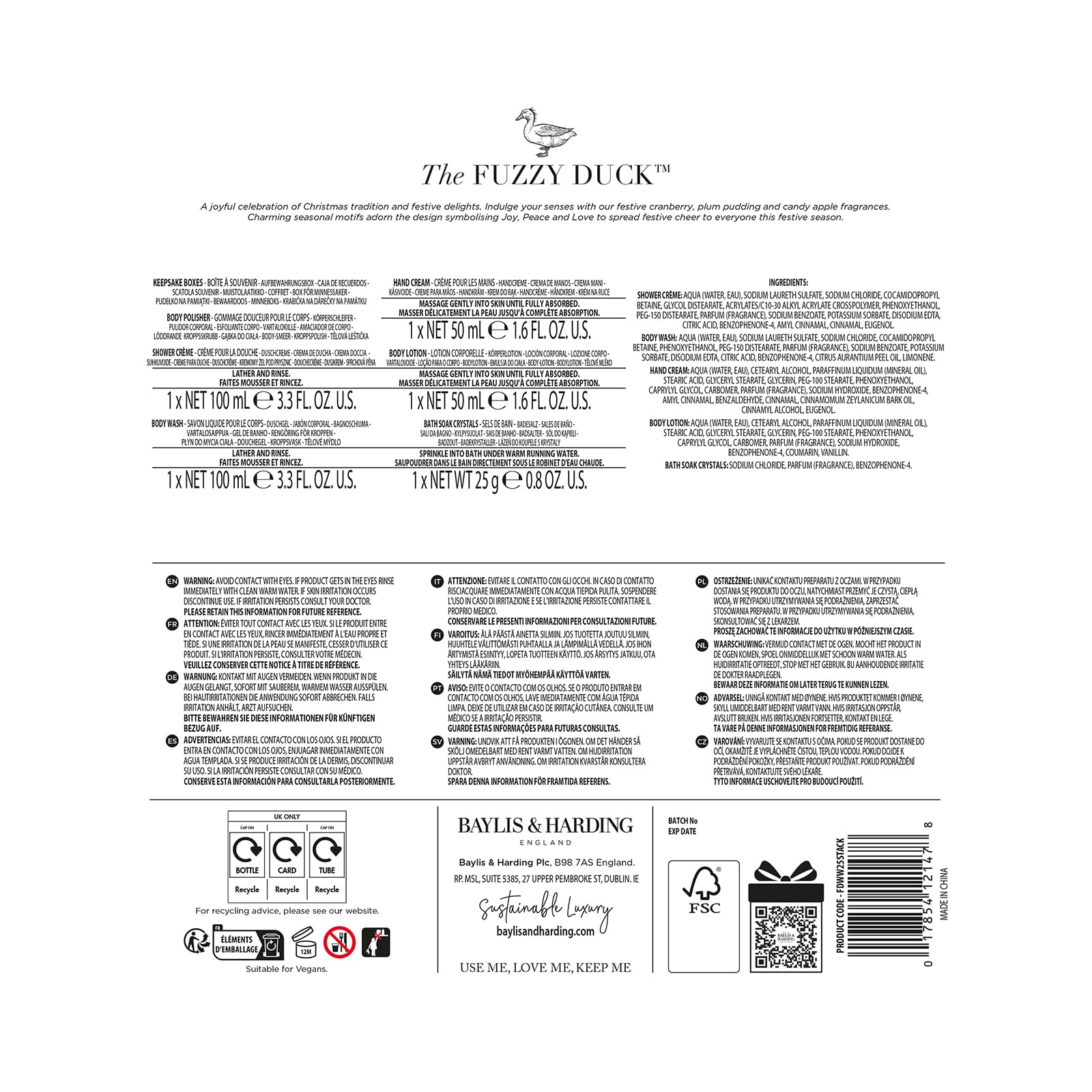 Baylis & Harding The Fuzzy Duck - coffret cadeau festif réutilisable.