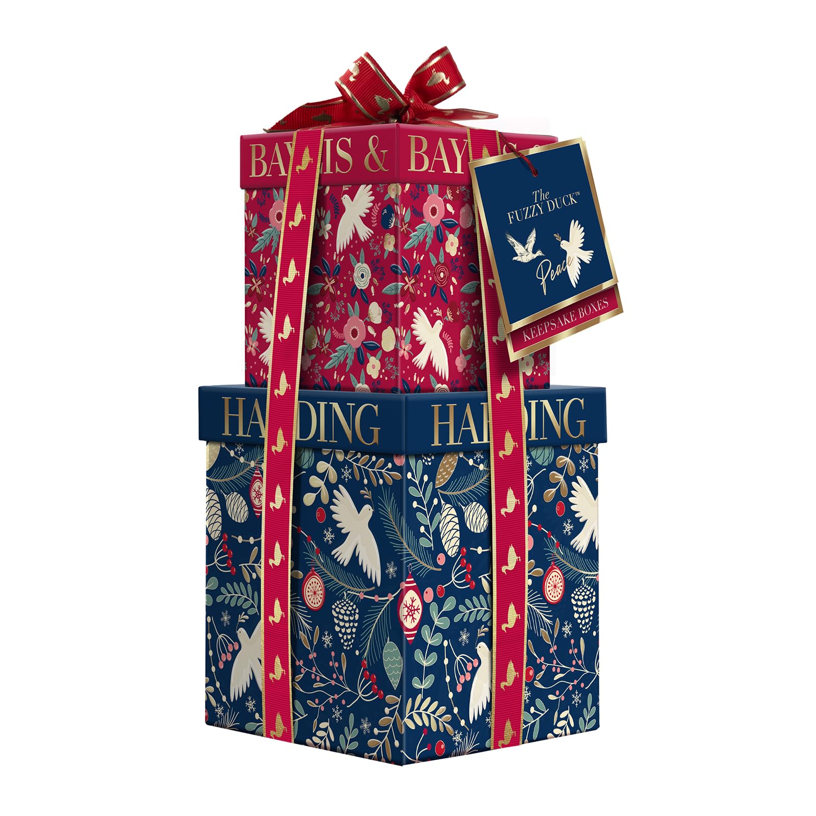 Baylis & Harding The Fuzzy Duck - motif noël joie paix amour sur l'emballage.