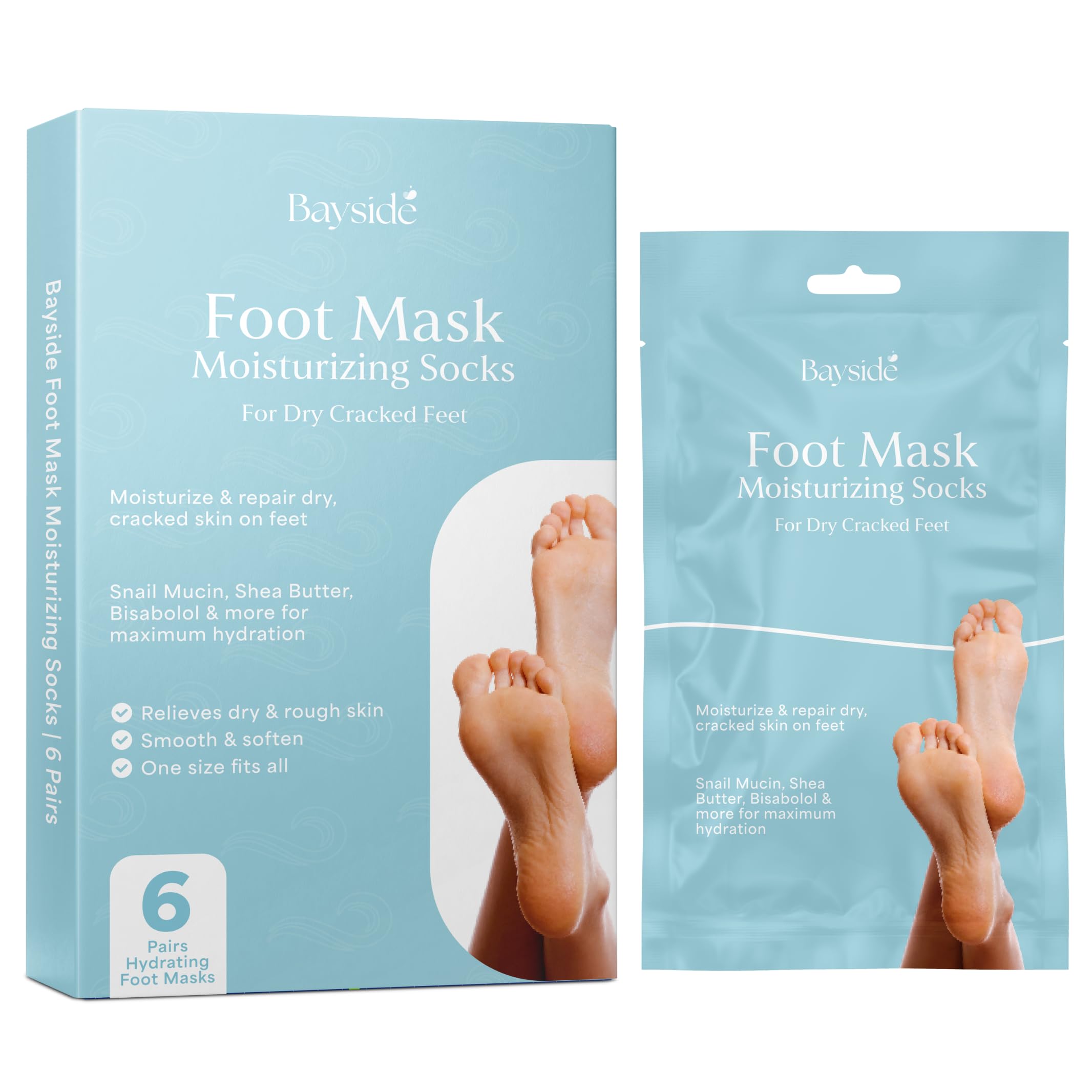 Bayside masque-pied hydratant sur pieds propres, pour hydration rapide.