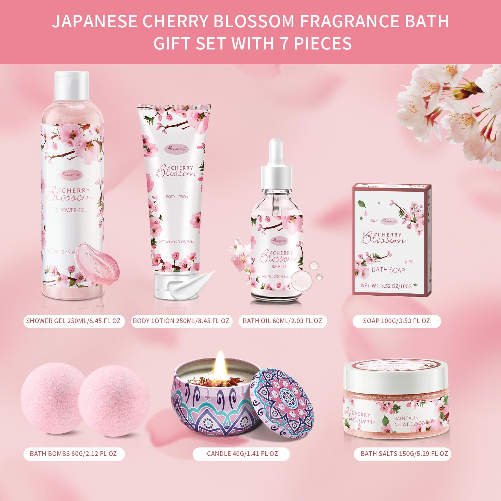 Huile bain BBlove fleur de cerisier japonaise, soin nourrissant pour détente.