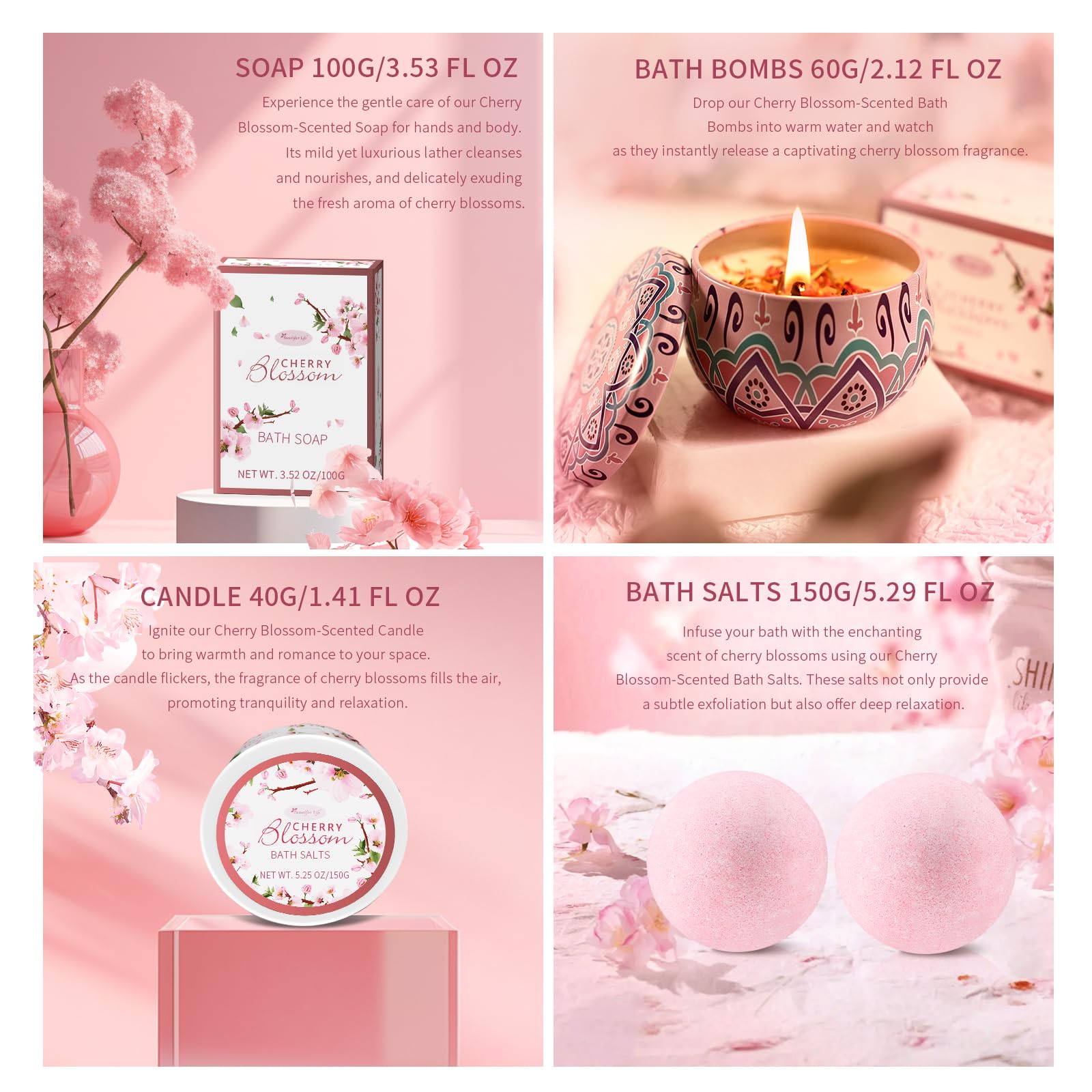 Sels bain BBlove fleur de cerisier japonaise, immersion relaxante et parfum floral.