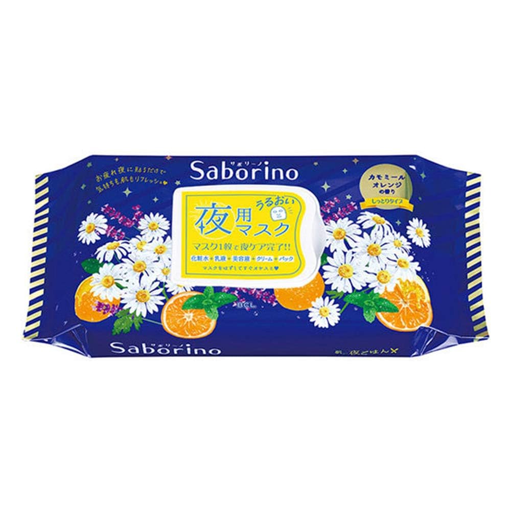 BCL Saborino Otukaresa masque nuit hydratant camomille-orange, peau reposée.