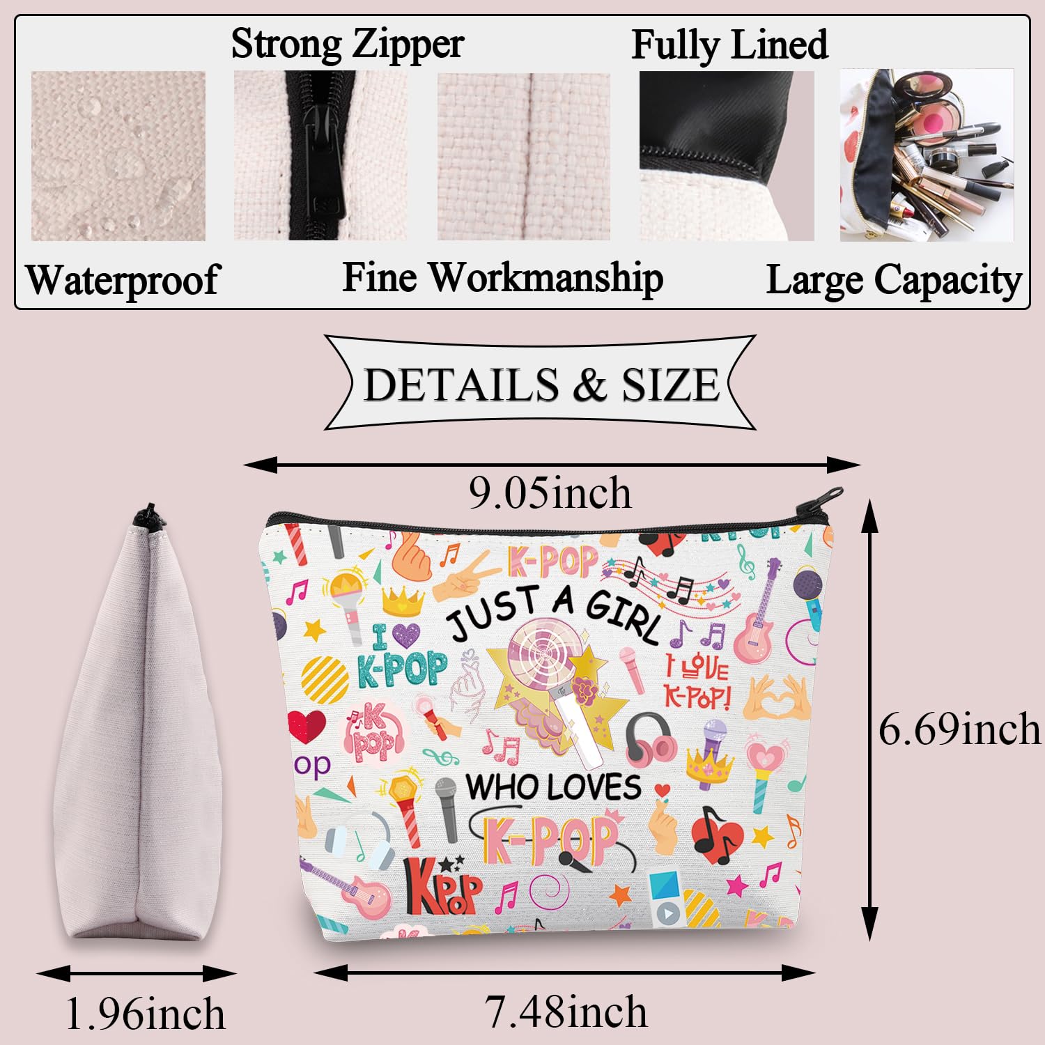 Trousse BDPWSS K-Pop imprimé double face pour un style unique.