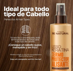 Be Natural Lisso Keratina, application précise, flacon léger pour lisser les cheveux.