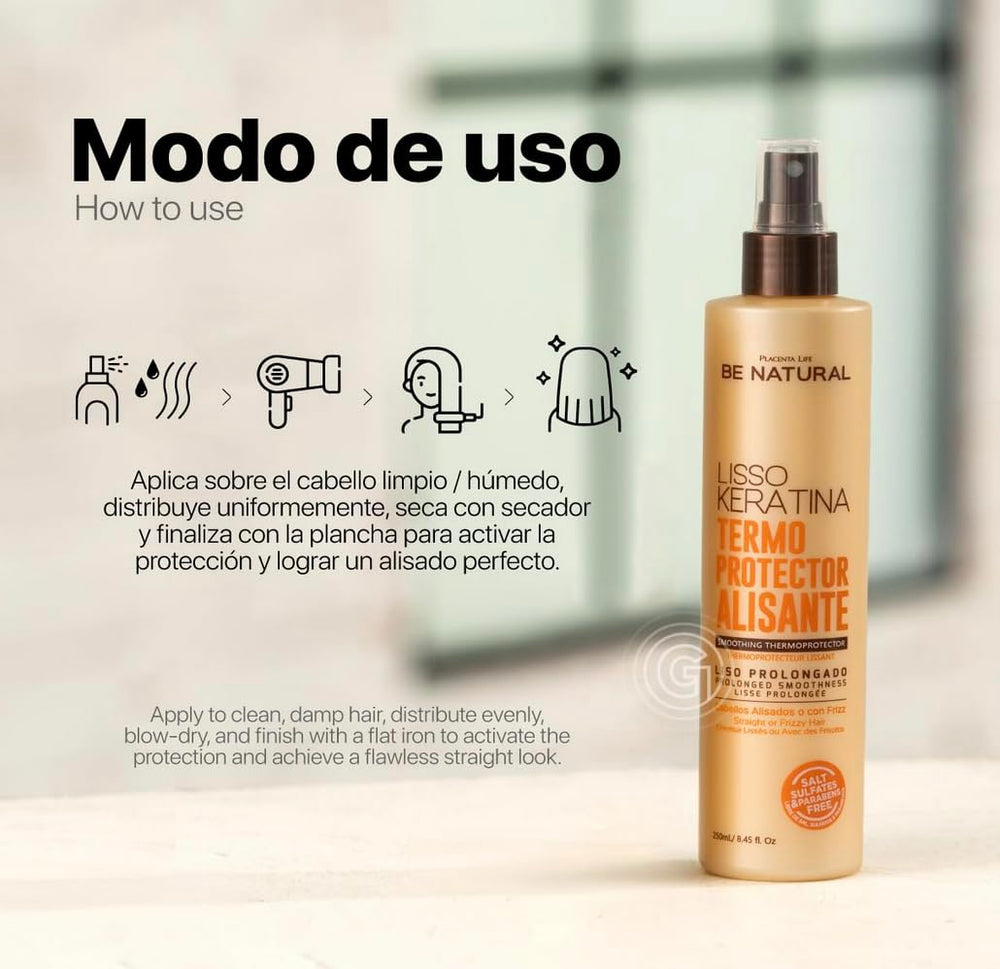 Be Natural Lisso Keratina, cheveux plus lisses et moins de frisottis après stylage.