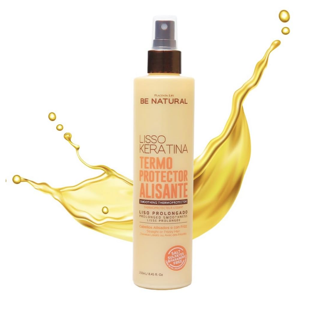 Be Natural Lisso Keratina protecteur chaleur, bouteille pratique pour une application précise.