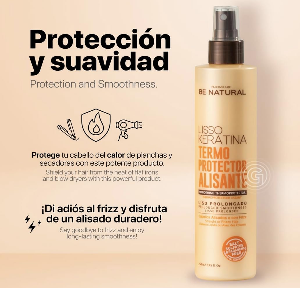 Be Natural Lisso Keratina, protège les cheveux avant le coiffage thermique.
