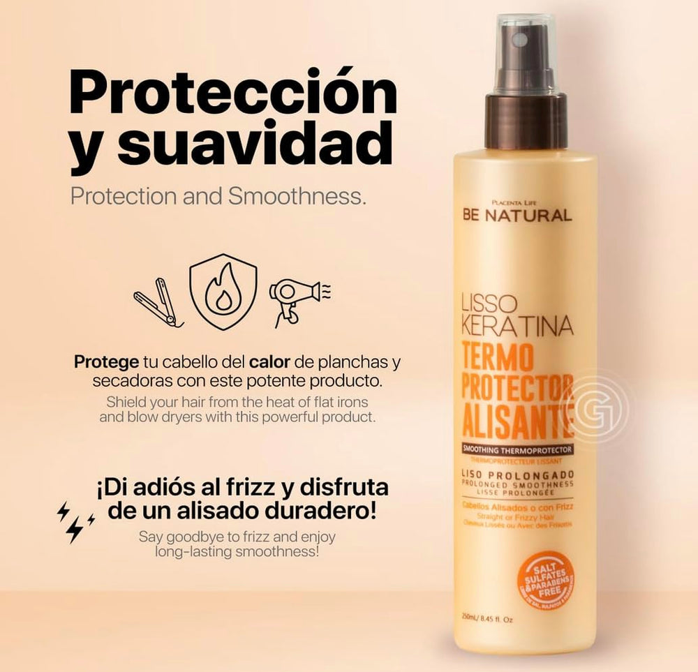 Be Natural Lisso Keratina, protège les cheveux avant le coiffage thermique.