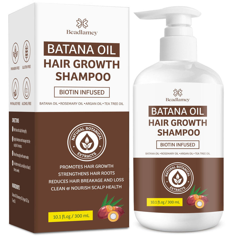 Beadlamey shampooing huile Batana, bouteille prête pour votre routine de croissance.