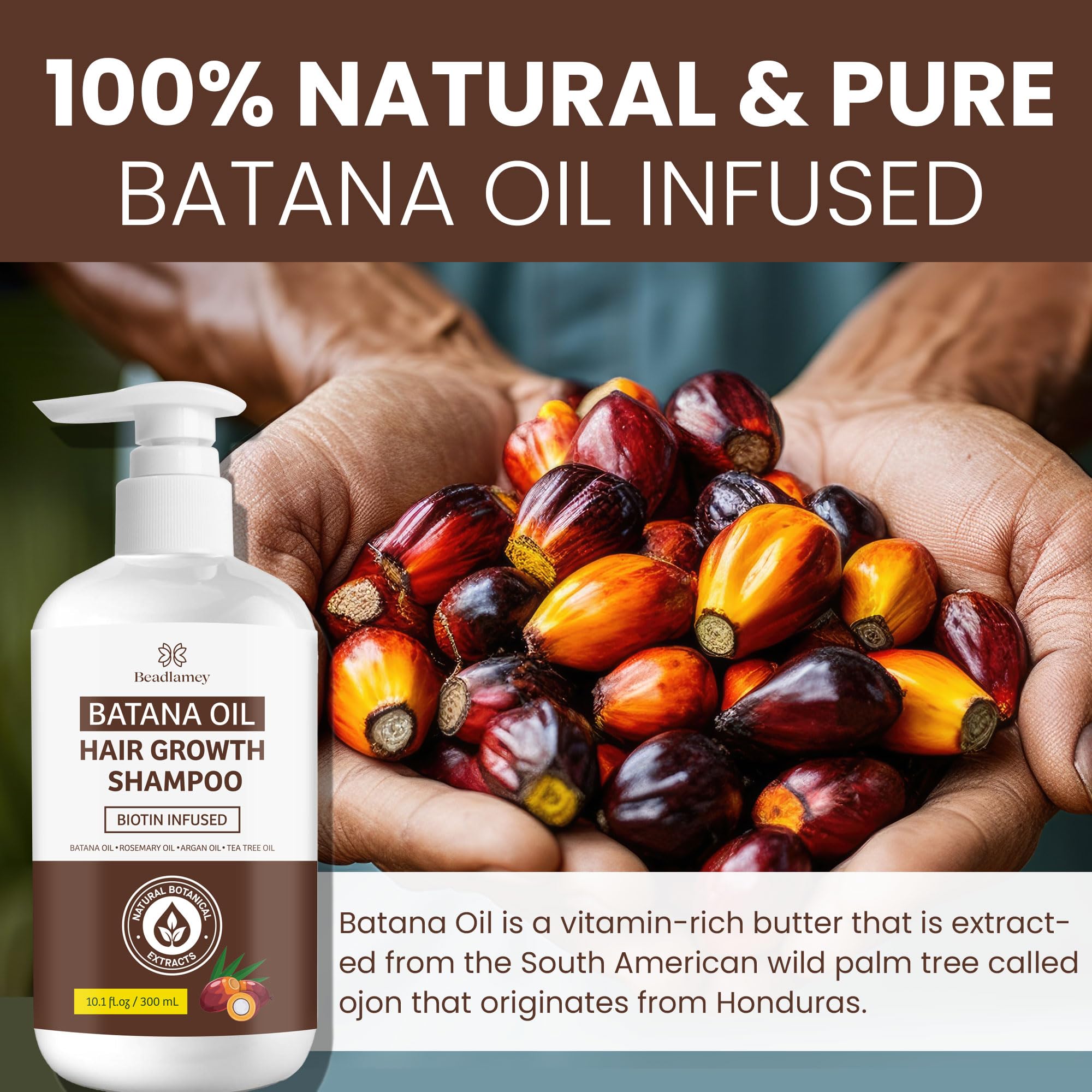 Beadlamey shampooing huile Batana – ingrédients naturels riches.
