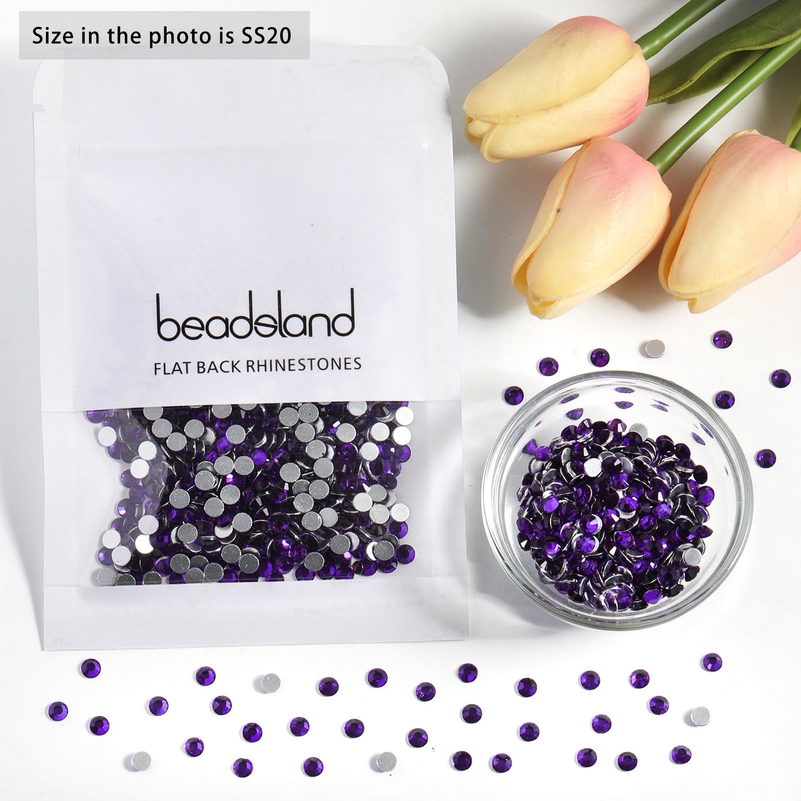 BEADSLAND strass SS20 violet pur, idéal pour textiles et décorations.
