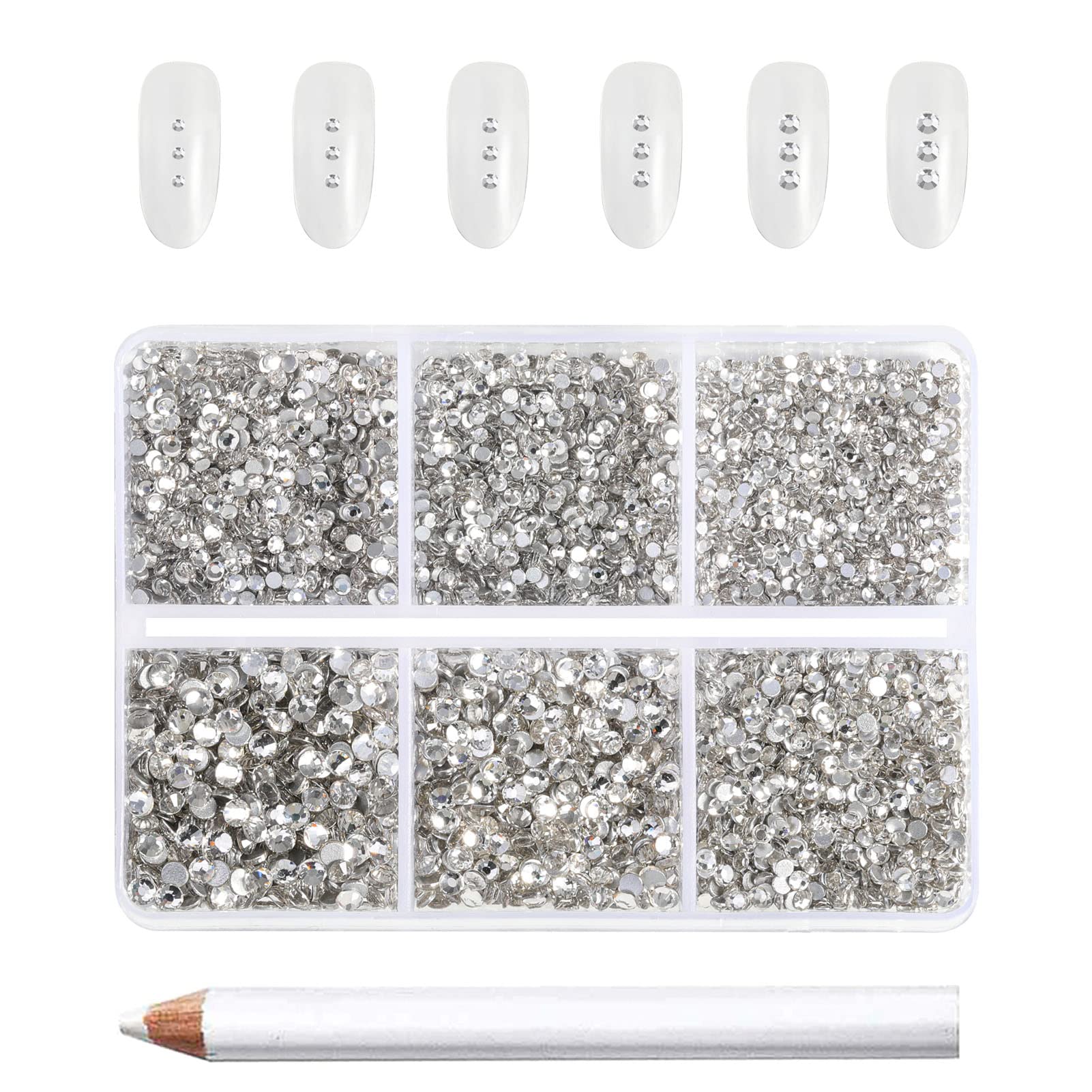 BEADSLAND strass flatback pour ongles cristal, rangés par tailles pour une application précise.